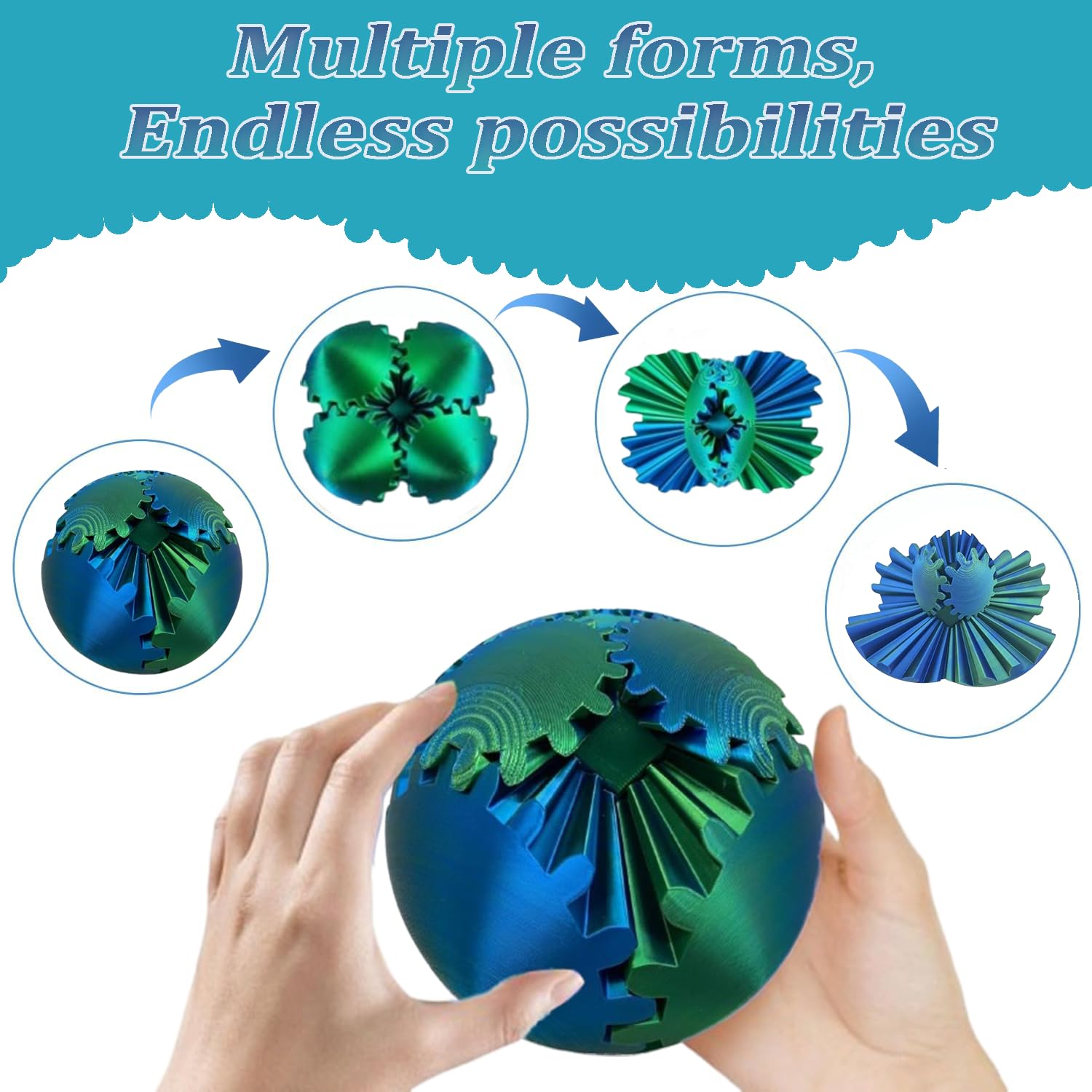3D Printed Rotating Gear Ball, 3D Printed Stress Relief Toy, Stress Balls for Adults and Kids Gear Sphere Fidget Toys - Image 3