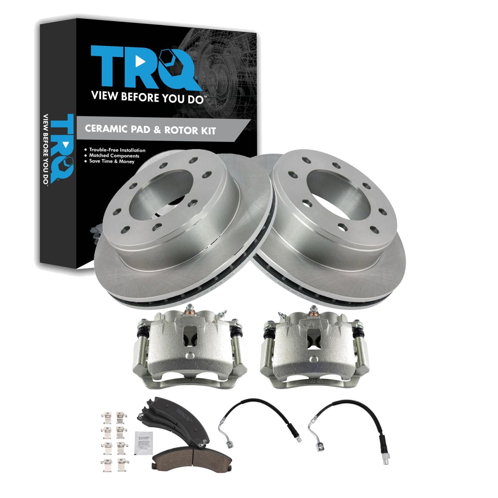 TRQ Brake Pad &amp; Rotor Kit Ceramic Compatible with 2009-2016 GMC Savana 3500