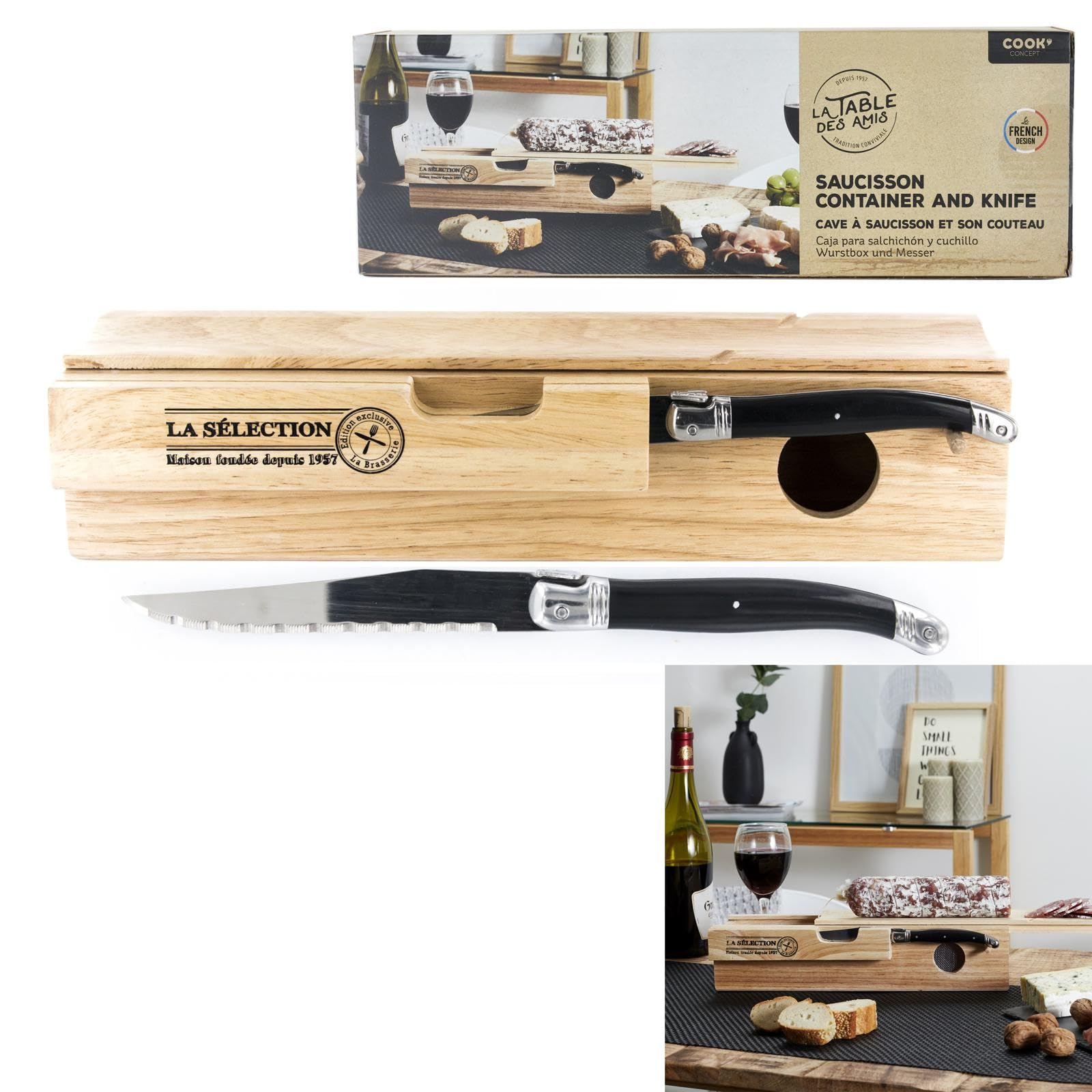 COOK CONCEPT Scatola per Salsicce Laguiole con Coltello, Beige
