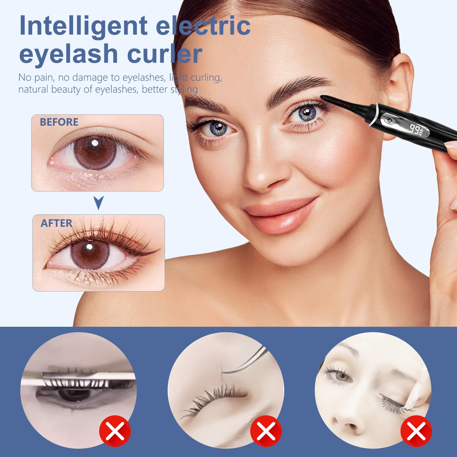 Rizador Pestañas, Rizador Pestañas Electrico, Heated Eyelash Curler, Control Preciso de Temperatura, Calentamiento Rápido, Potencia Inteligente Off, Uso Rápido y Sencillo