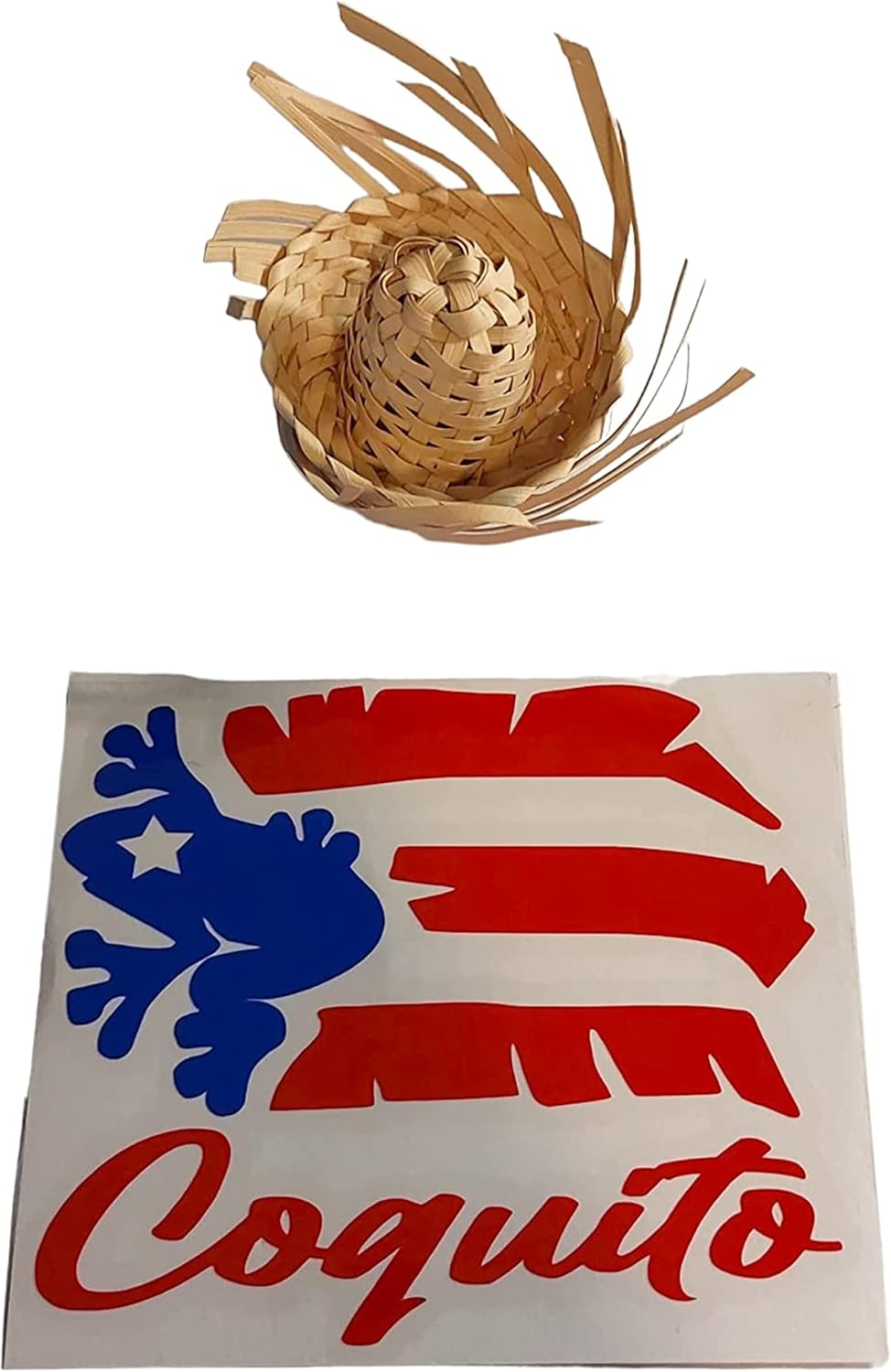 Puerto Rico Decal Sticker Glass Bottle Decorative Label Sticker & Mini Pava Straw Traditional Hat Puerto Rico Flag Morro Decal (Glass Bottle is NOT Included)