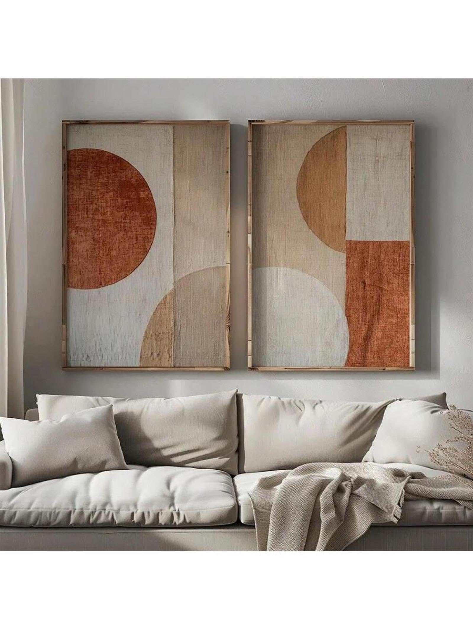 lianyibo Póster de arte de pared con formas abstractas geométricas, impresión en lienzo, pintura wabi sabi en color beige terracota para sala de estar, decoración del hogar, marco de 60 x 80 cm x 2