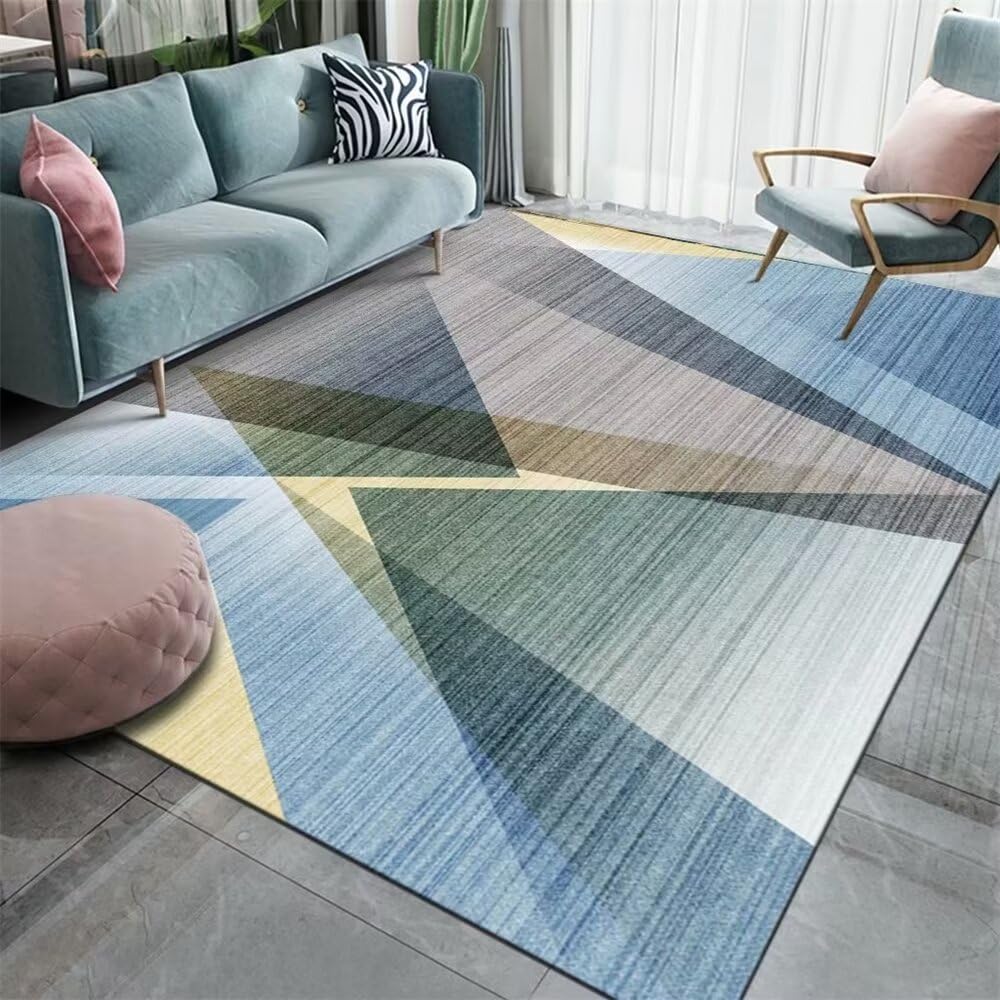 Tapis jeu 70x140cm déco bureau design géométrique gris-bleu