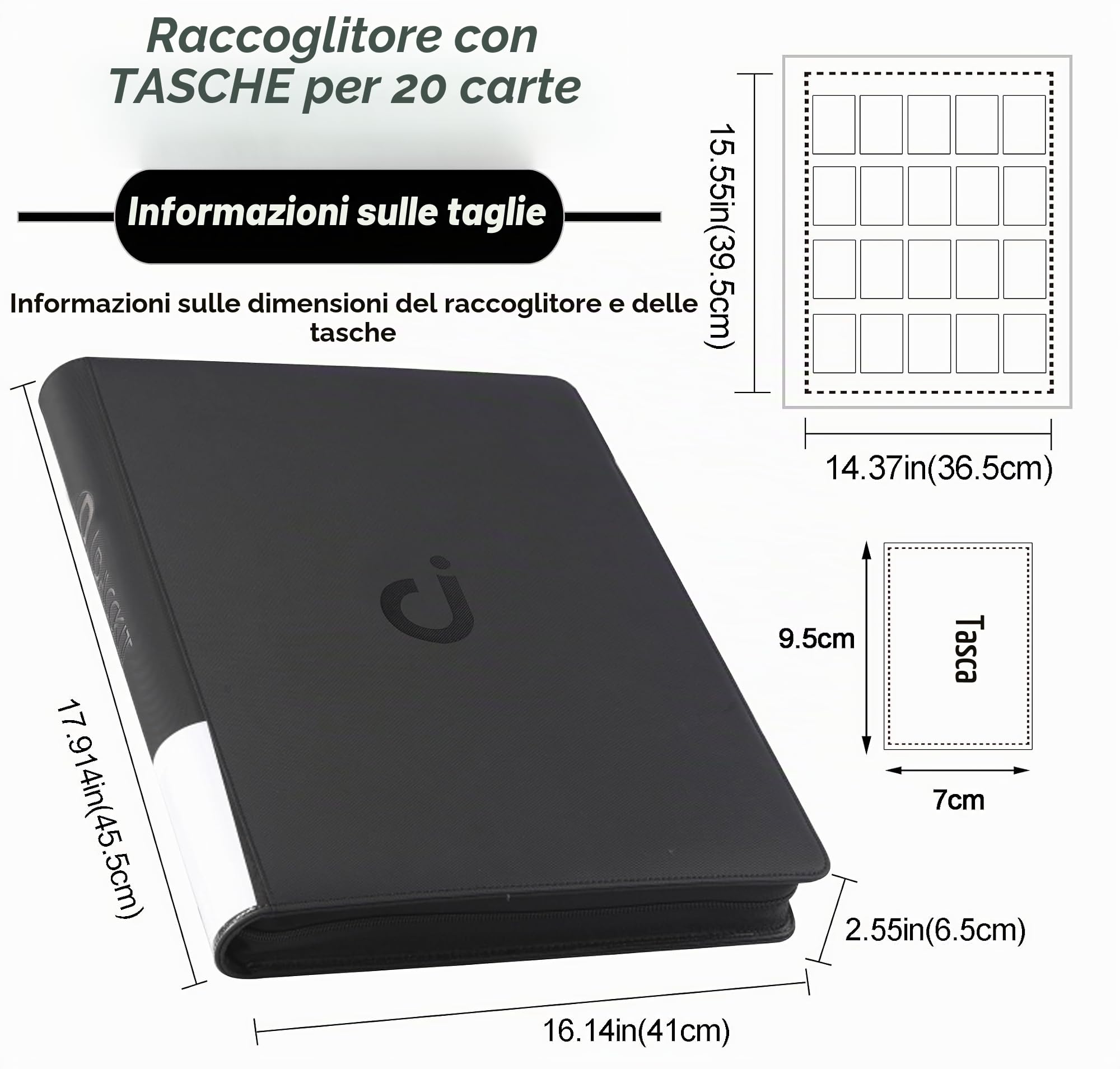 Raccoglitore di carte di alta qualità, 20 tasche, per 2000 carte, album senza anelli da 12,7 x 10,2 cm, con maniche, compatibile con carte da trading e sportive (modello A, nero classico)