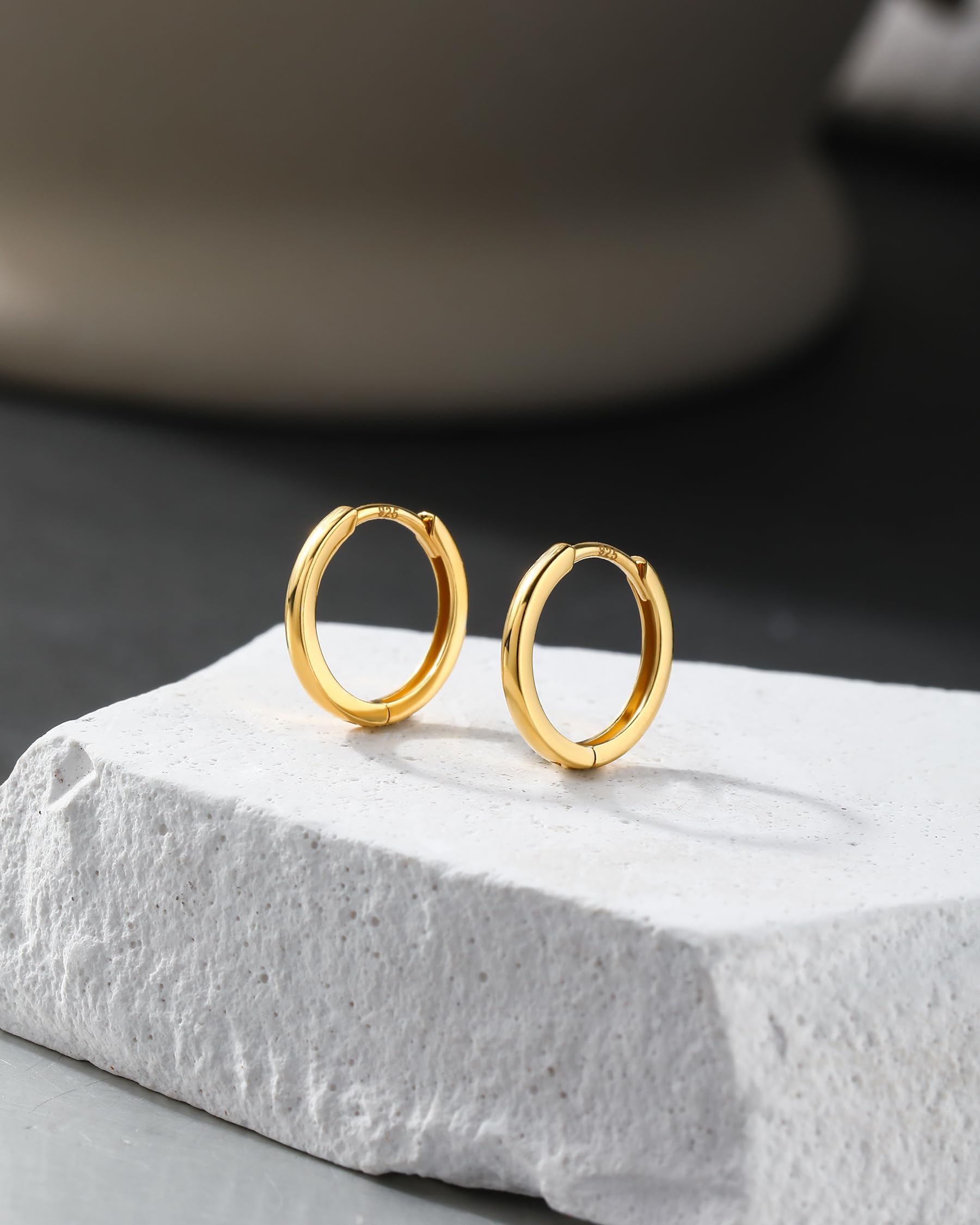 Jewseen Gold Septum Ring Knorpel Ohrring 20G Tragus Kreis 925 Sterling Sliver Lippenringe 2 Stück Conche Ohrringe 10 mm
