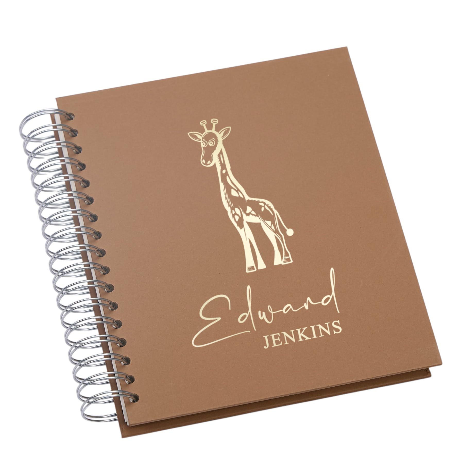 Personalised Baby Photo Album with Giraffe Design, Large Memory Keepsake Book, Multiple Colours (Brown, 4 x 6 Inch)