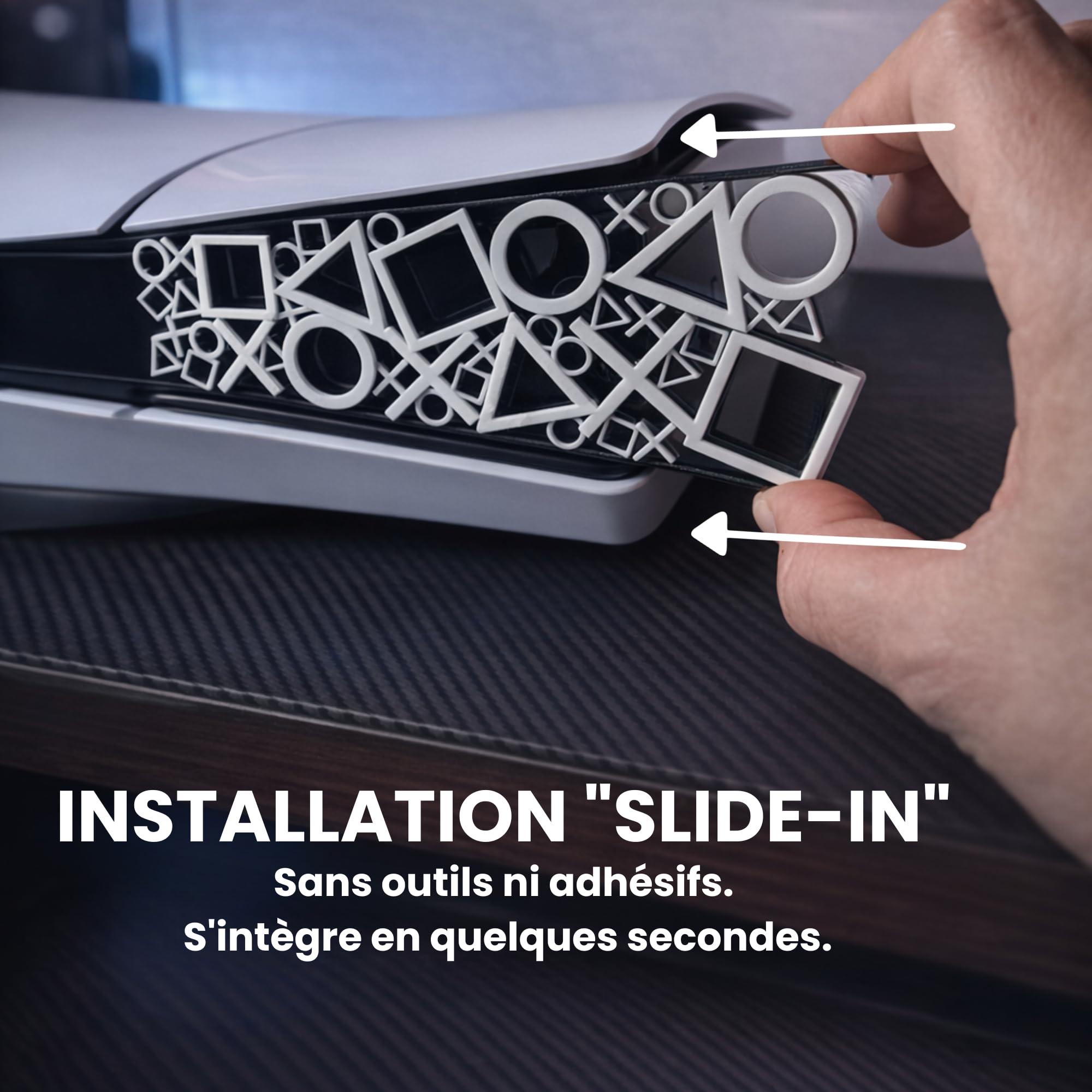 Sibo – Grille Frontale Décorative Compatible avec Console PS5 – Accessoire pour PS5 Slim & Standard (Fat) – Console Non Incluse – Amélioration Esthétique – Disc & Digital (Symboles PS5 Slim)