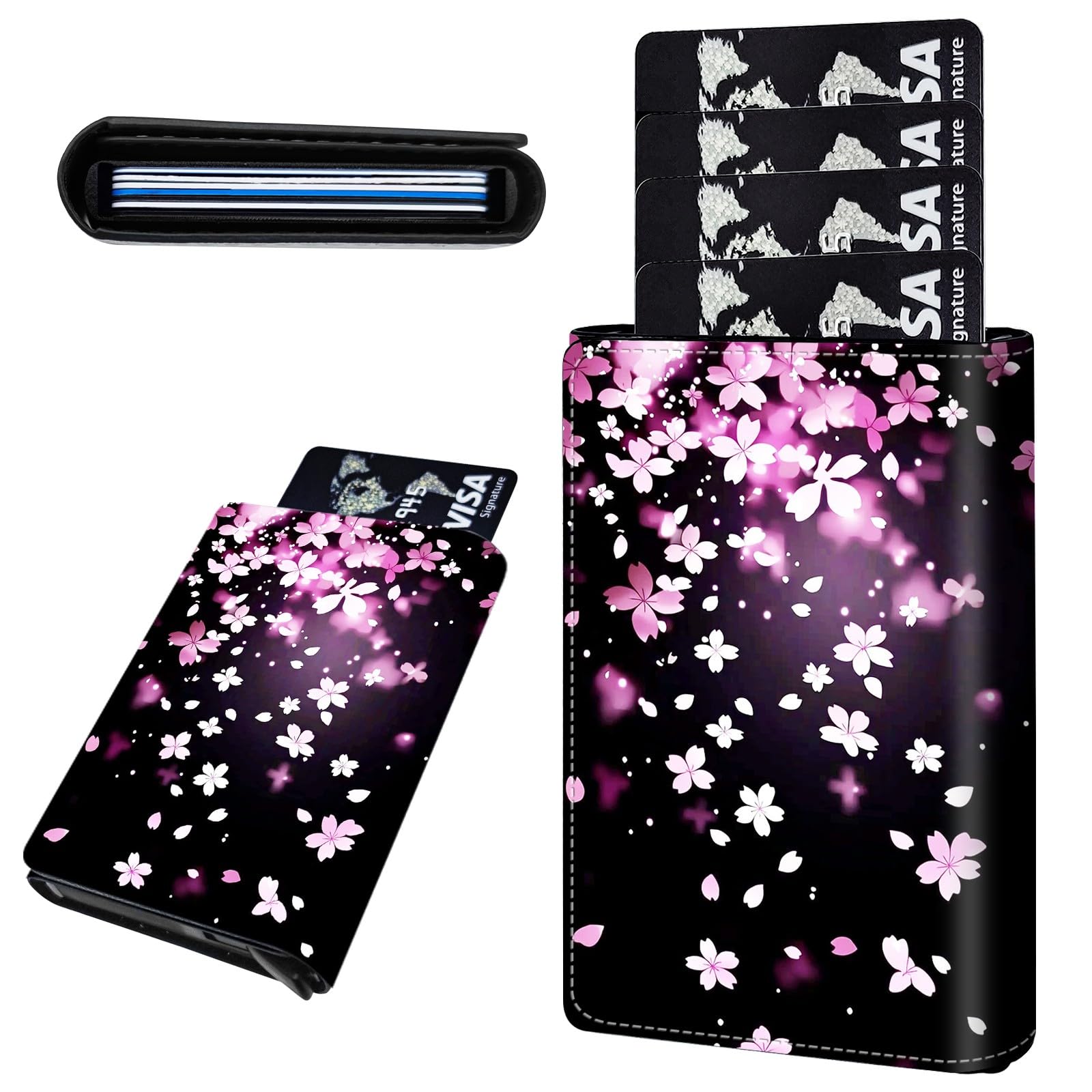 Credit Card Holder Aluminum Auto Pop Up Wallet, Slim Minimalist Credit Card Holder For Men and Women, Leather Card Case Front Pocket Trifold Wallet