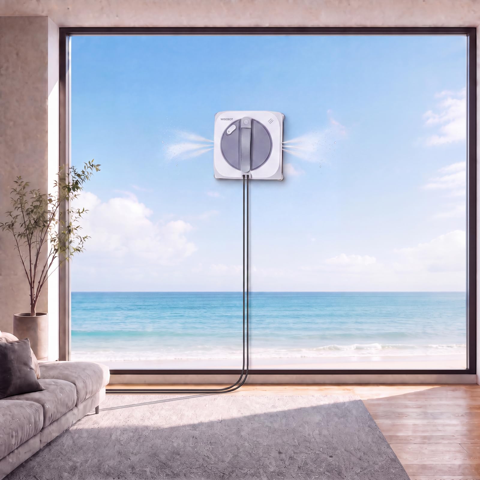 WISEBOT Fensterputzroboter KI-Navigation, 3-Fach Spray, Eckenreinigung(Perlweiß)