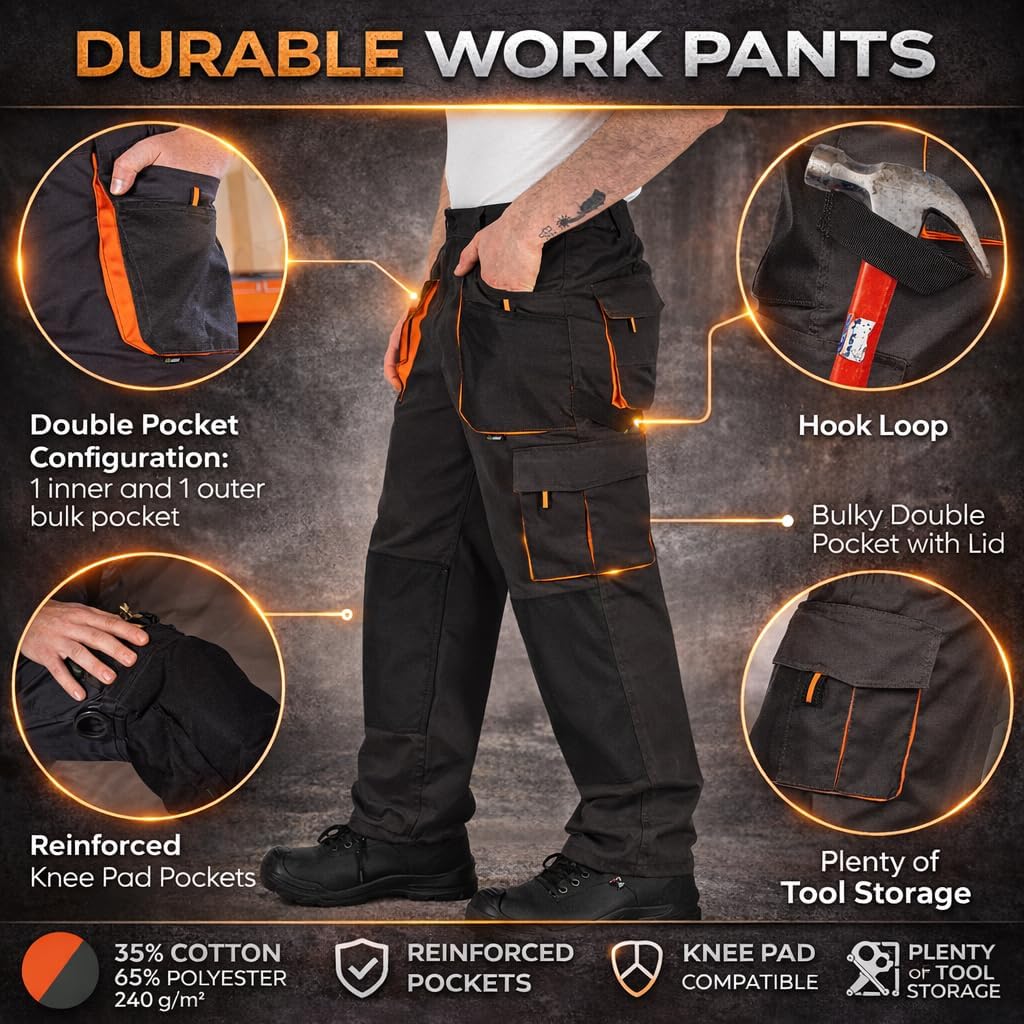 BWOLF Atlas Pantalon de Travail Homme Pantalon Travail Homme Classique avec Poches Multifonctionnelles + Renforcé de Polyester 600D