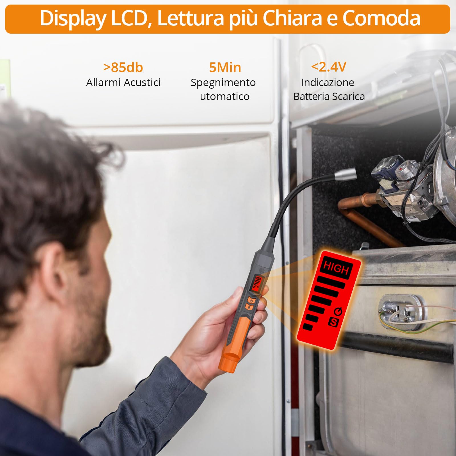Neoteck Kit Professionale per Sicurezza Gas: 2 Rilevatori Portatili con Sonde da 10cm e 16cm, Sensibilità Regolabile per Metano, GPL - Controllo Caldaia, Cucina, Camper