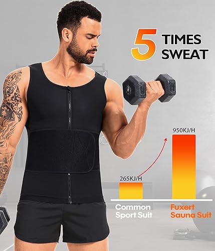 Miniatura 3 de Chaleco de sauna para hombre para entrenamiento de cintura, camisa de sauna para hombre, con cremallera, cinturón de sudor, camiseta sin mangas para