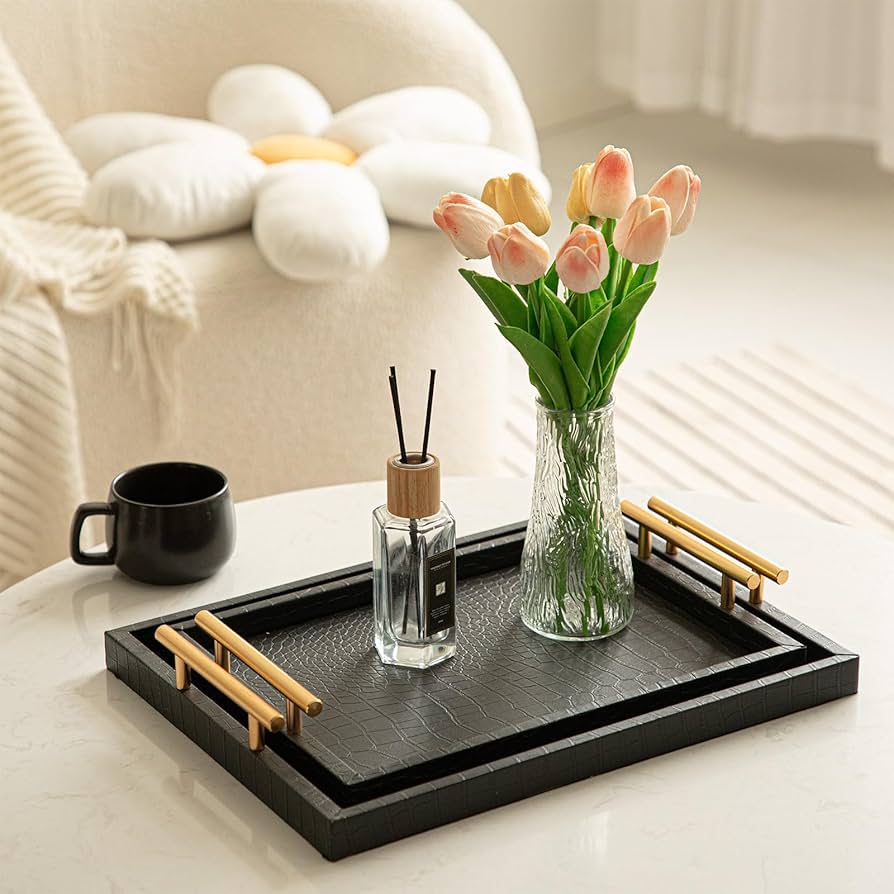 JUMBO HUMBLE Modern Elegant Large Wood Serving Tray, Set of 2
