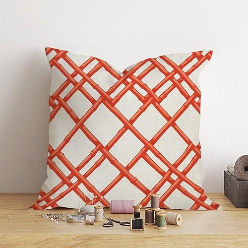Miniatura 4 de Funda de almohada geométrica de bambú naranja Coral Chinoiserie Euro Funda de almohada funda de almohada abstracta 18x18 pulgadas Funda de almohada