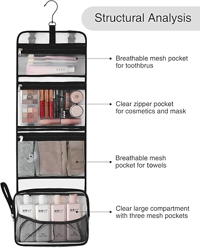 Miniatura 26 de Neceser colgante de viaje para hombres y mujeres, kit de viaje, bolsa de afeitar, impermeable, organizador de maquillaje para baño, ducha, azul