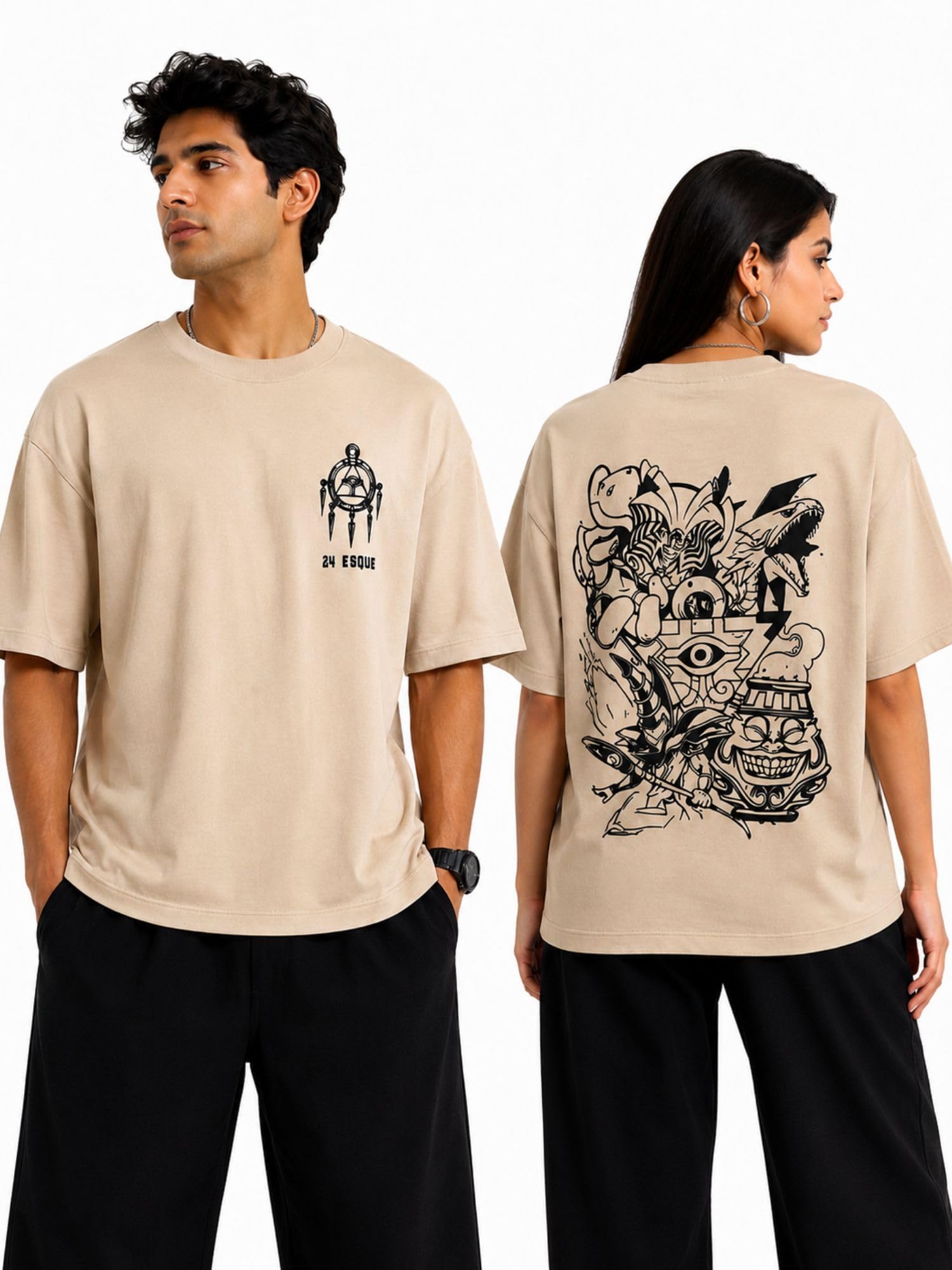 Hand-Drawn Anime Graffiti Oversized T-Shirt| 100% Cotton | Relaxed Fit Aesthetic Graphic Tee | Streetwear Casual T-Shirt