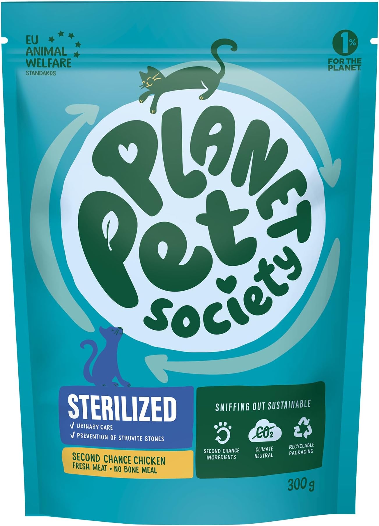 Planet Pet SocietyDry Cat Food, Second Chance Chicken Flavour for Sterilized Adult Cats, 300g