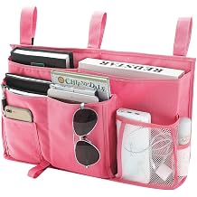Bseash Bunk Bed Organizer, Bedside Caddy Hanging Bed Organizer Storage Bag 8 Pockets, for College Dorm Rooms Bed, Hospital Bed, Baby Bed Rails, 600D Oxford Cloth Pink