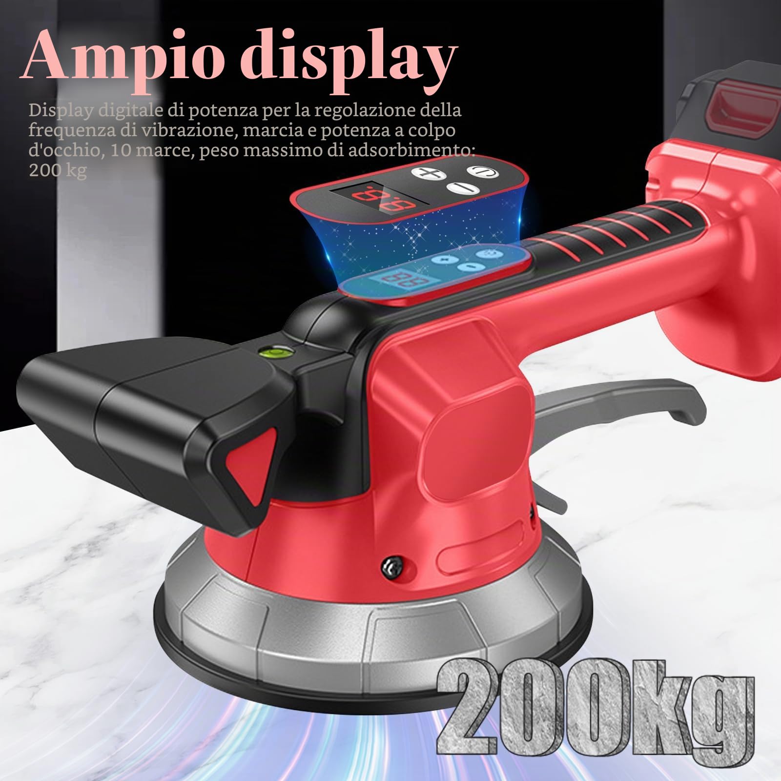 Agitatore a batteria compatibile con batteria Milwaukee da 18 V (senza batteria) | Piastrella, con 10 velocità regolabili, ventosa da 14,5 cm, assorbimento 200 kg, vibratore per piastrelle da 30-240 cm
