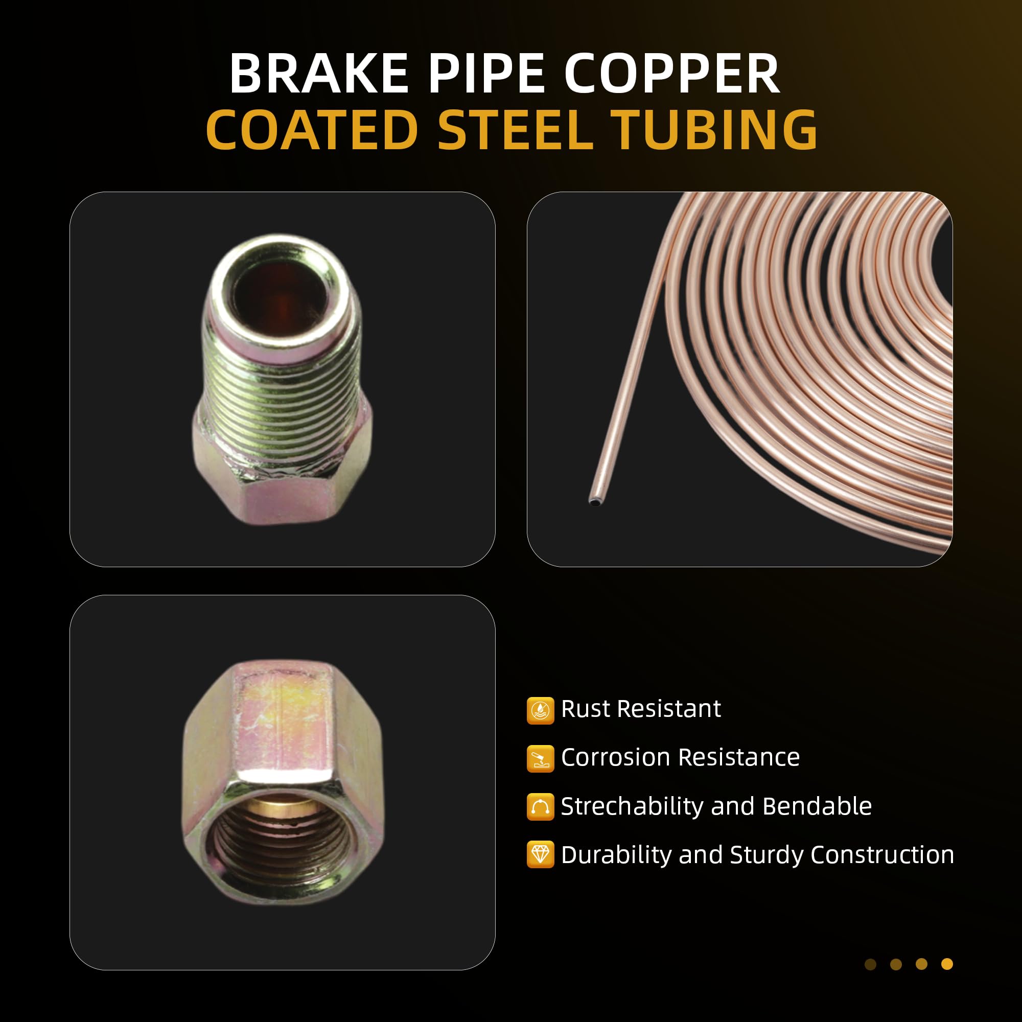 Brake Pipe copper coated steel Tubing 25Ft. of 3/16" Automotive Replacement Brake Lines Kit with 6 Nuts Fittings
