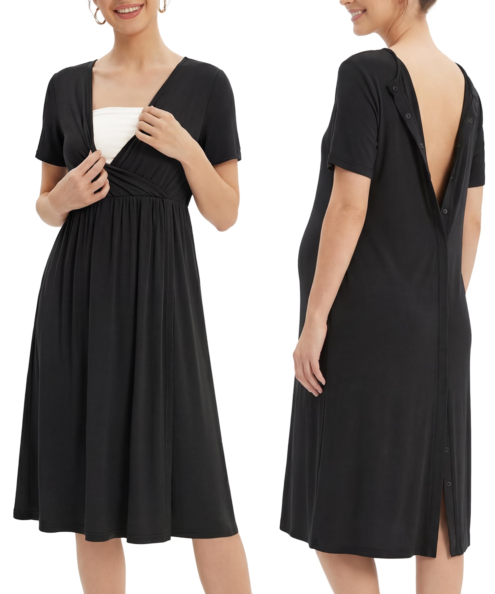 OUGES Women's Stain Resistant Labor Delivery Wrap Nursing Maternity Dress