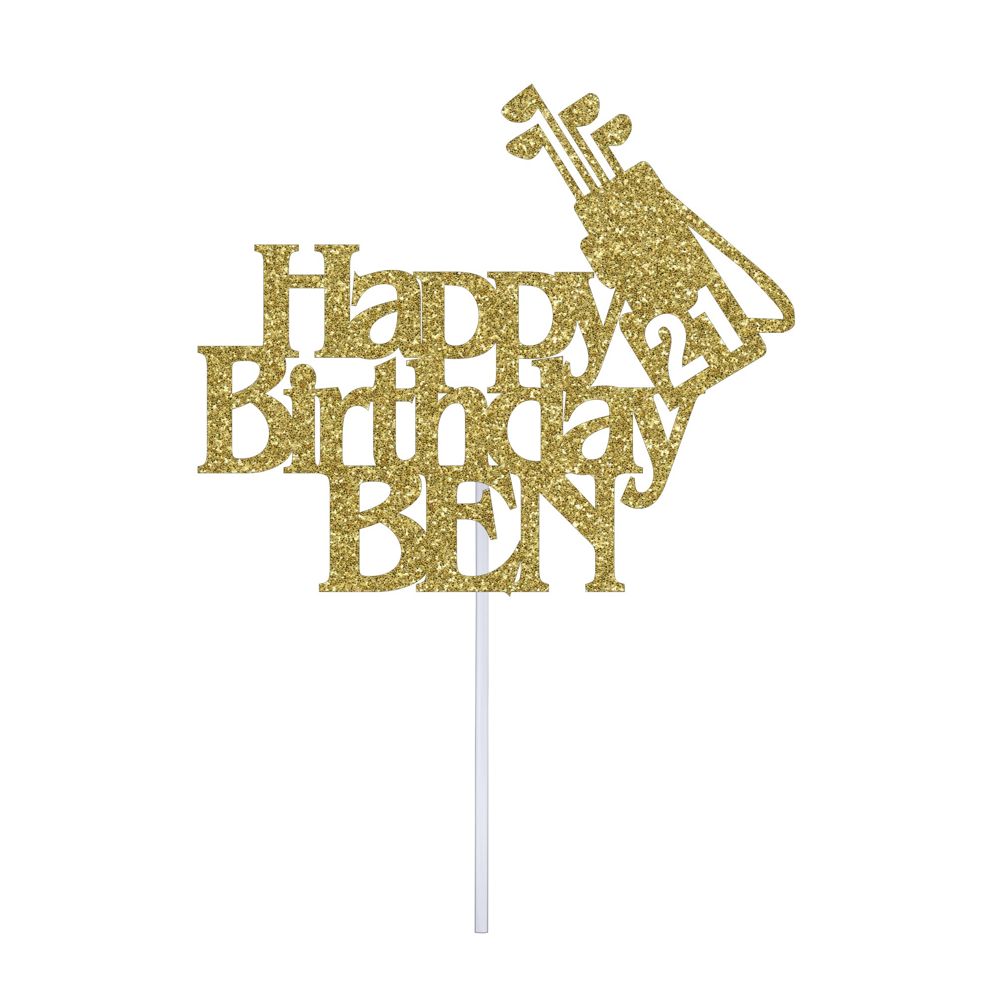 Personalize Pro Personalised Birthday Golf Kit Glitter Cake Topper, Customized with Name & Age for Kids' Birthday Parties, Men's Golf Theme Party Celebration Supplies - Light Gold