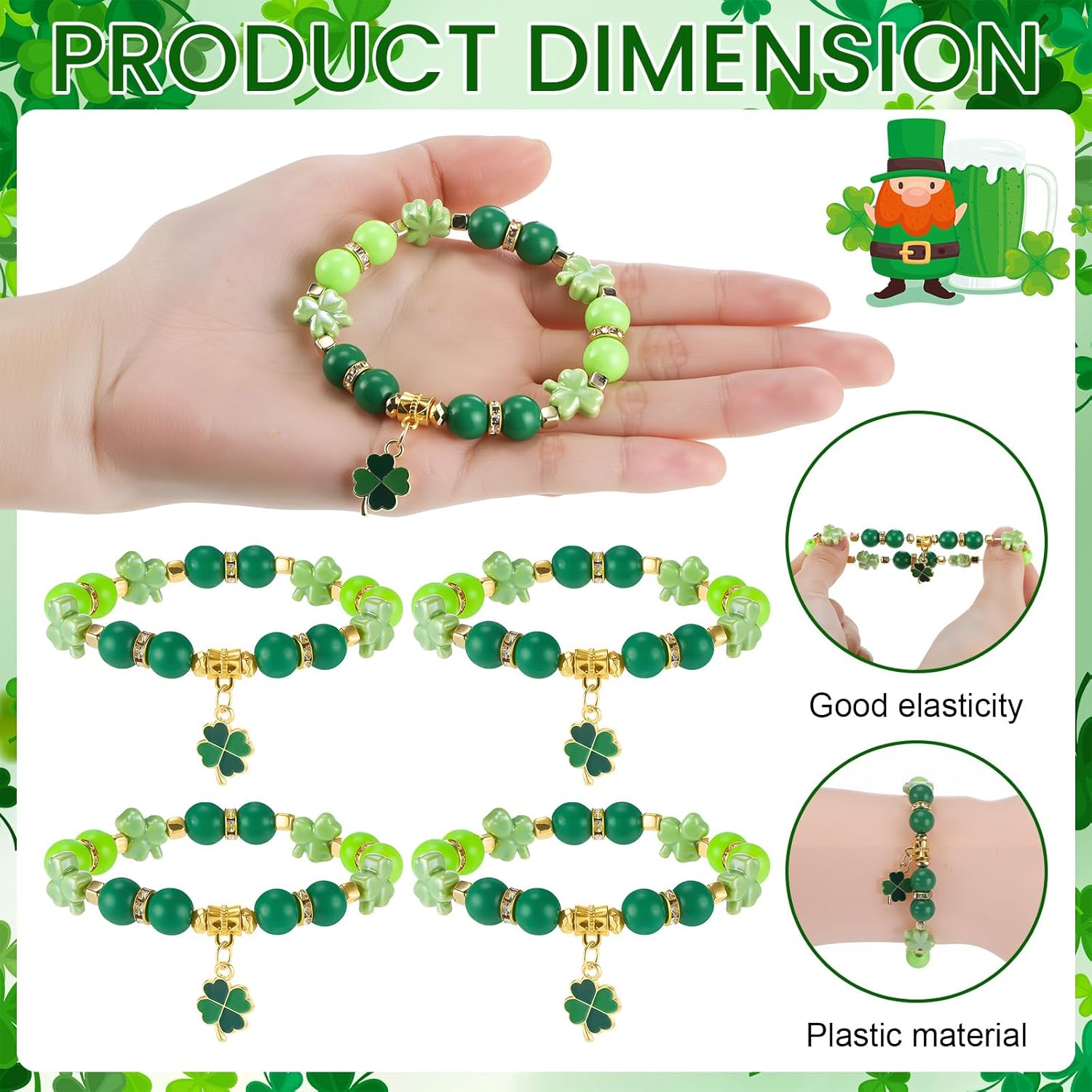 Kenning 24 Set St. Patrick's Day Items Bulk Ireland Gifts Include Pens Pins Bracelets Organza Bags St. Patrick's Day Campaign Supplies for Theme Charity Event