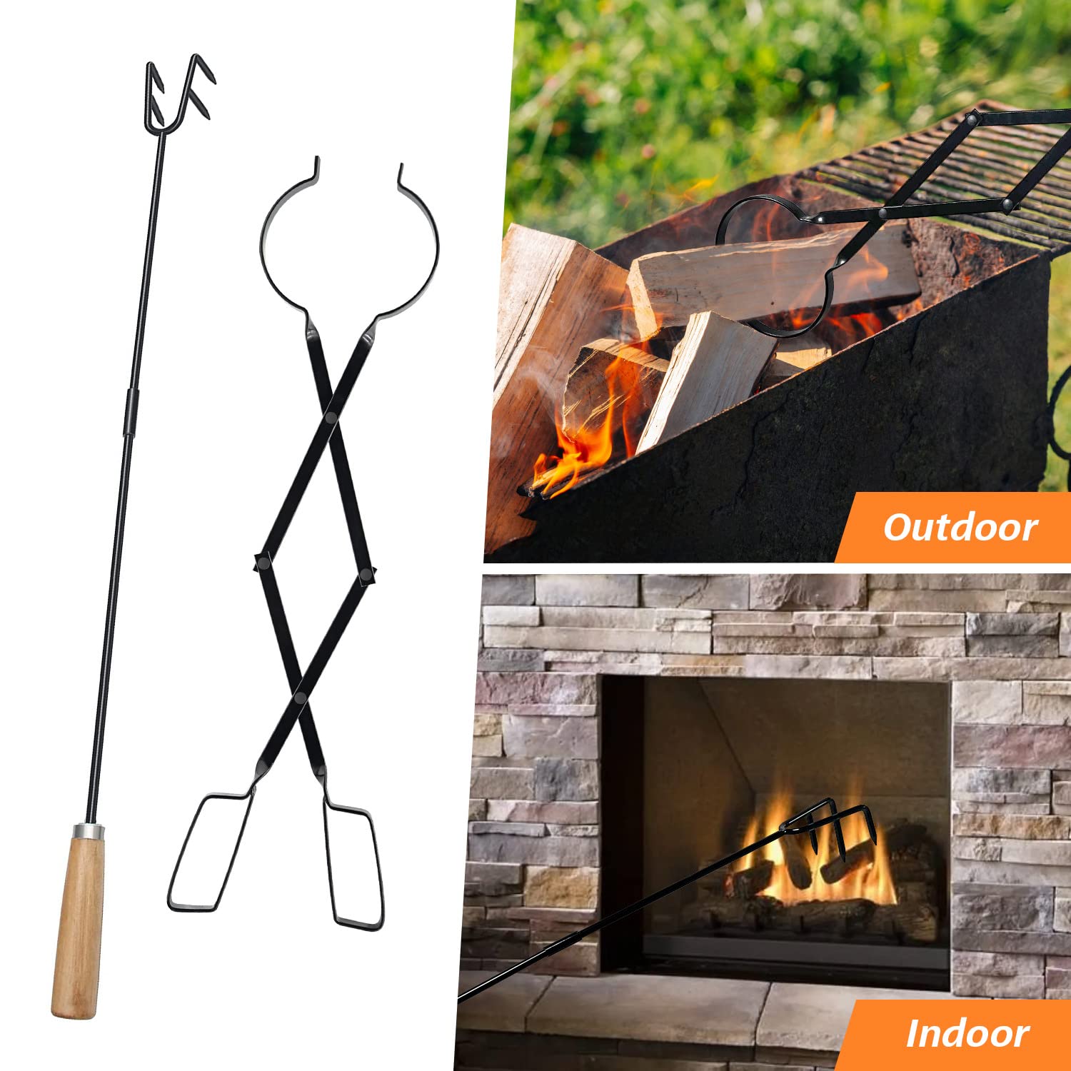 Feuerschalen-Werkzeug-Set Aus Edelstahl – Mit Schürhaken (101,6 Cm), Zange & Ständer