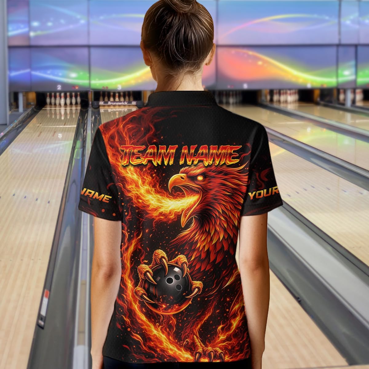 Flaming Eagle Bowling Shirts for Team Men Women Flame Bowling Jersey Custom Bowling Polo & Quarter Zip Bowling Shirt