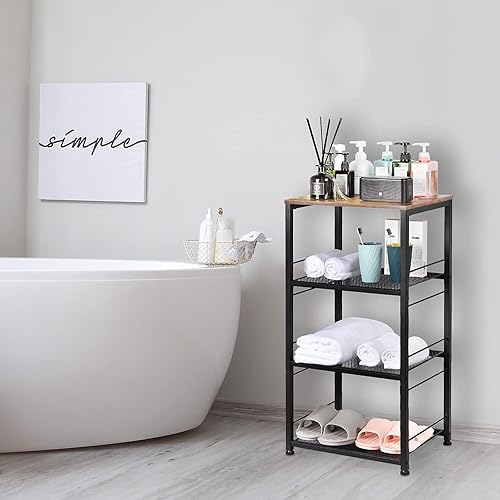 Miniatura 5 de Kitchen Baker's Rack - Carrito de microondas de 4 niveles para servir isla con rueda, mesa auxiliar de madera industrial, estante de almacenamiento