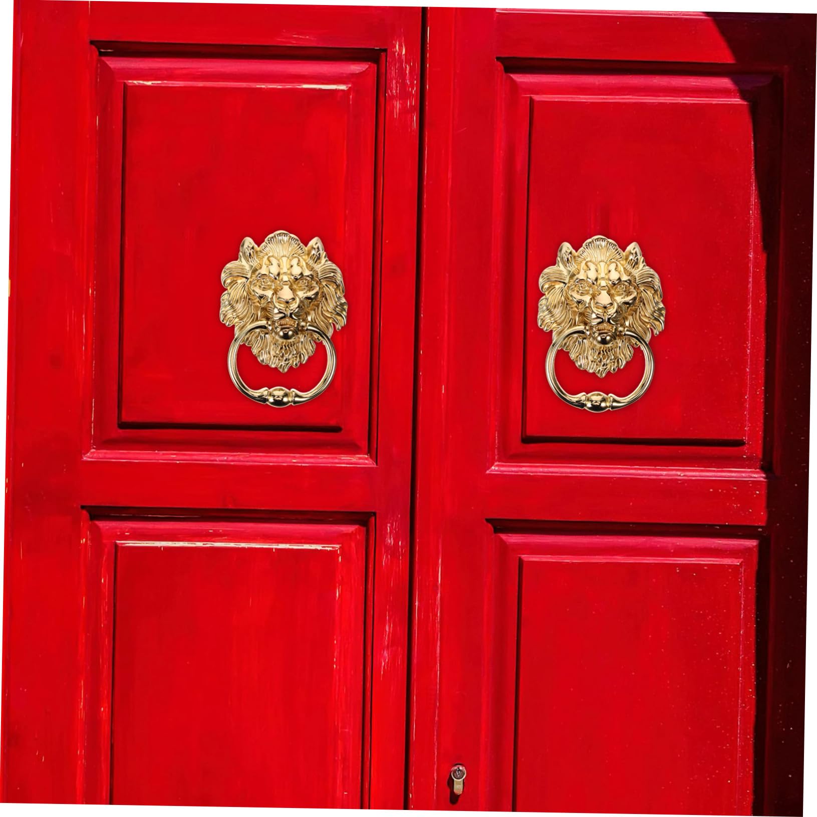 SHINEOFI Poignée De Tirage De Porte Heurtoir Tete De Lion Poignee De Porte De Portail Décorative Métal Dorée