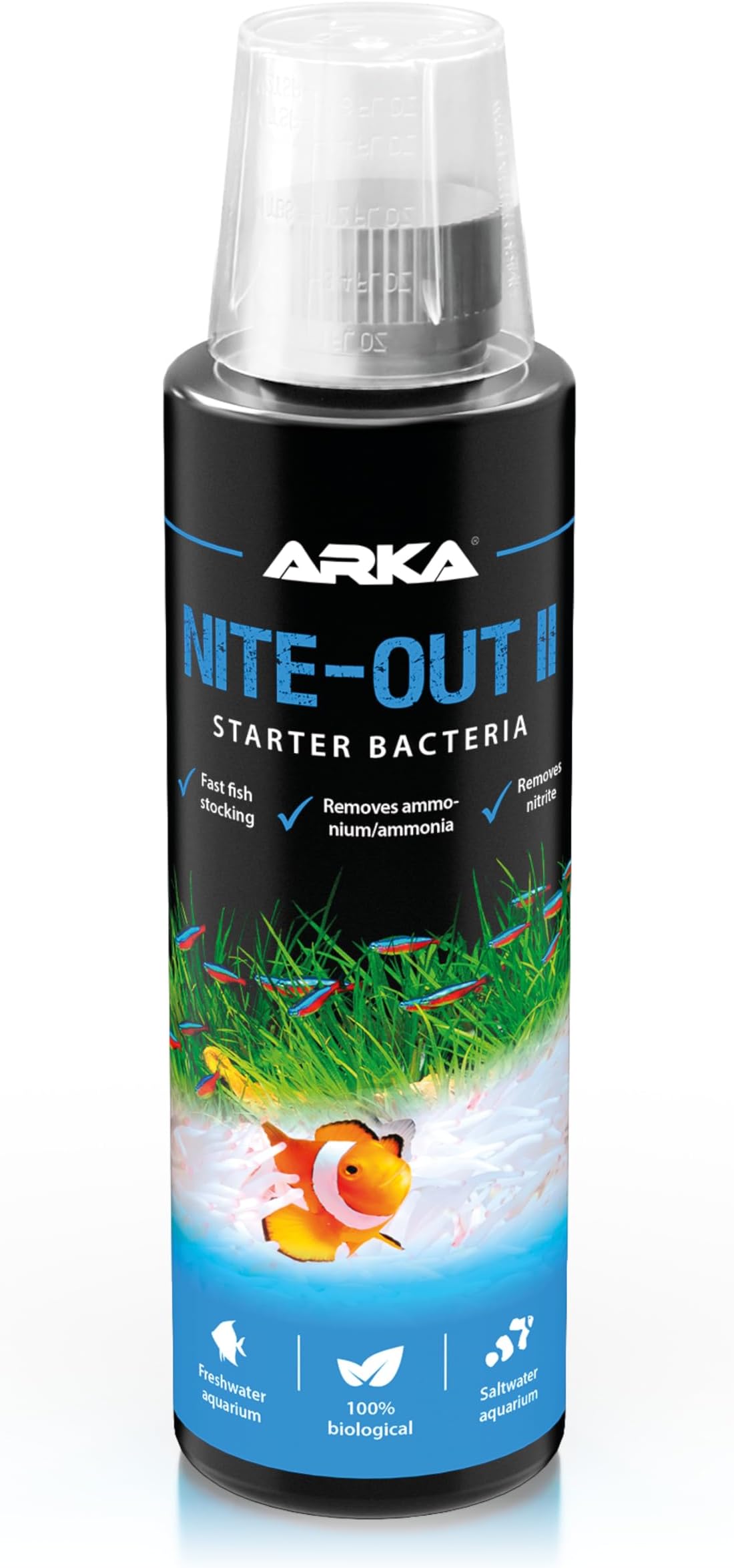 Starter bacteria aquarium 236 ml – safe start for medium tanks & fish stocking – supports biological filtration & stable water – reduces ammonia & nitrite naturally – ARKA Nite-Out II