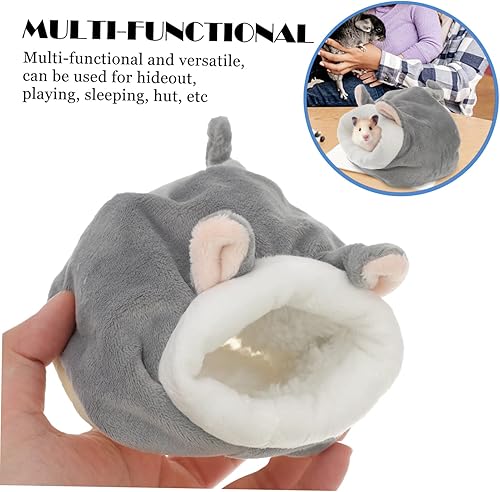 Miniatura 8 de TEHAUX Mini cama de hámster y casas, mini cueva de algodón para nido de mascotas, bonita cama cálida para hámster (gris)