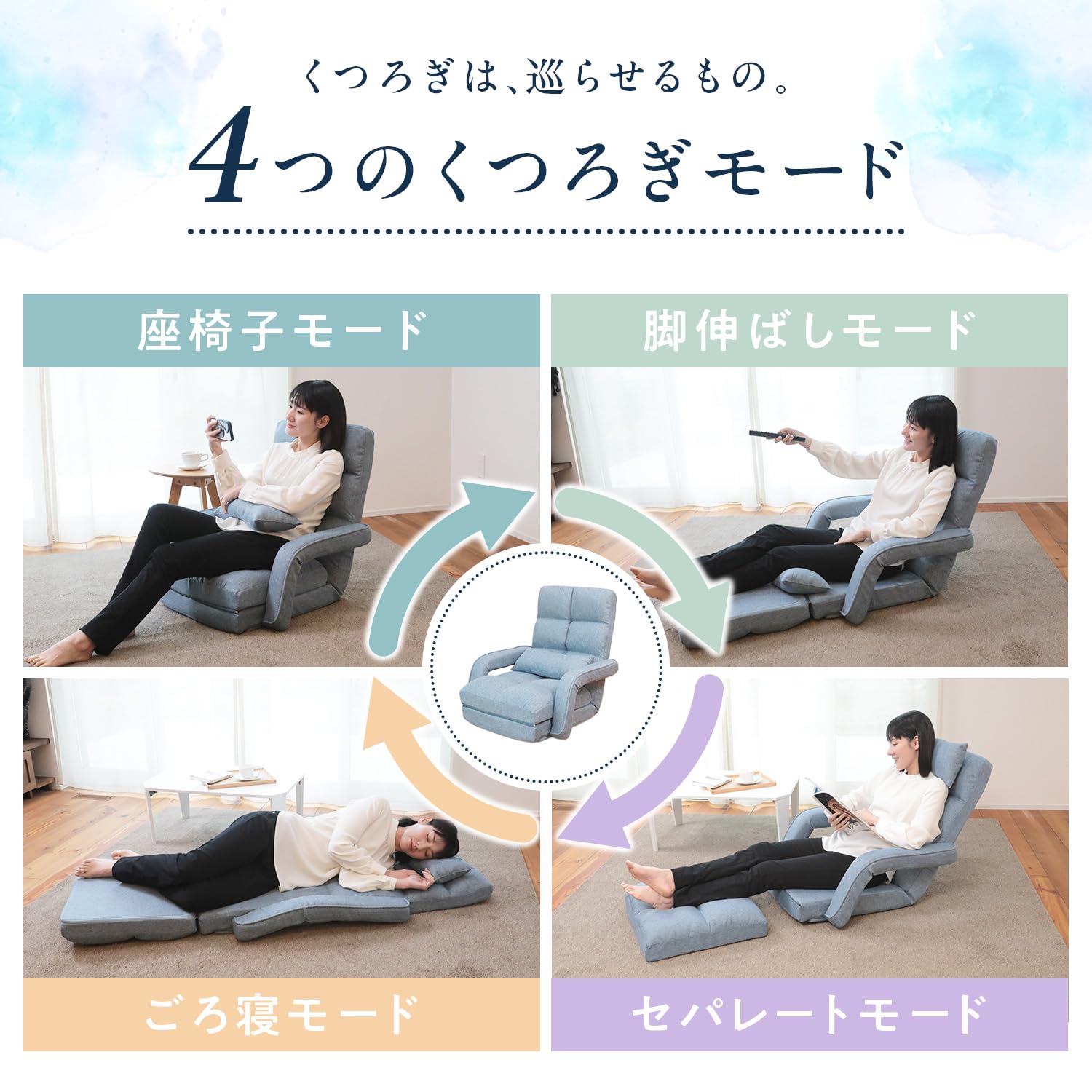 Amazon｜座椅子生活® (ざいすせいかつ) くつろぎ巡る4WAY座椅子