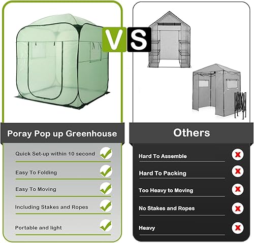 Miniatura 4 de Porayhut Tienda de campaña desplegable para invernadero, casa de flores portátil XL, para plantas de jardinería para interiores y exteriores, con