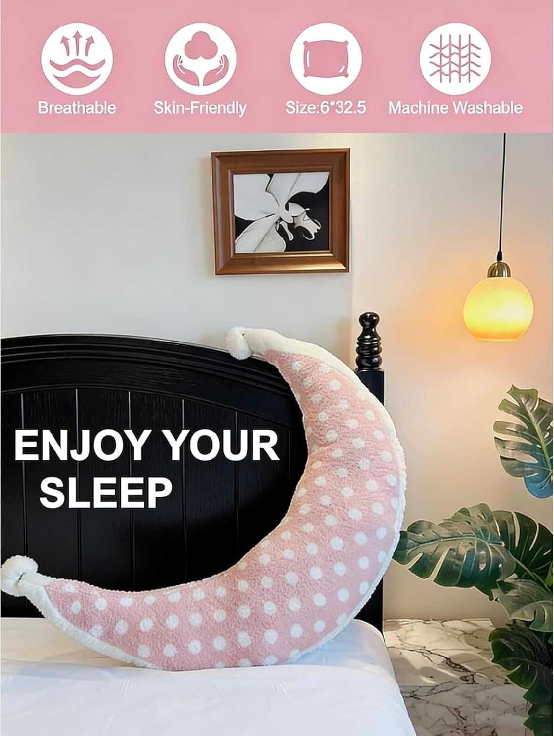 Moon Shaped Body Pillow, 39.5" Crescent Moon Shaped Throw Pillow, Between the Knees Pillows for Side Sleeping, C-Shaped Cuddle Pillows, Soft Bed Decor for Bedroom, Dorm (F)