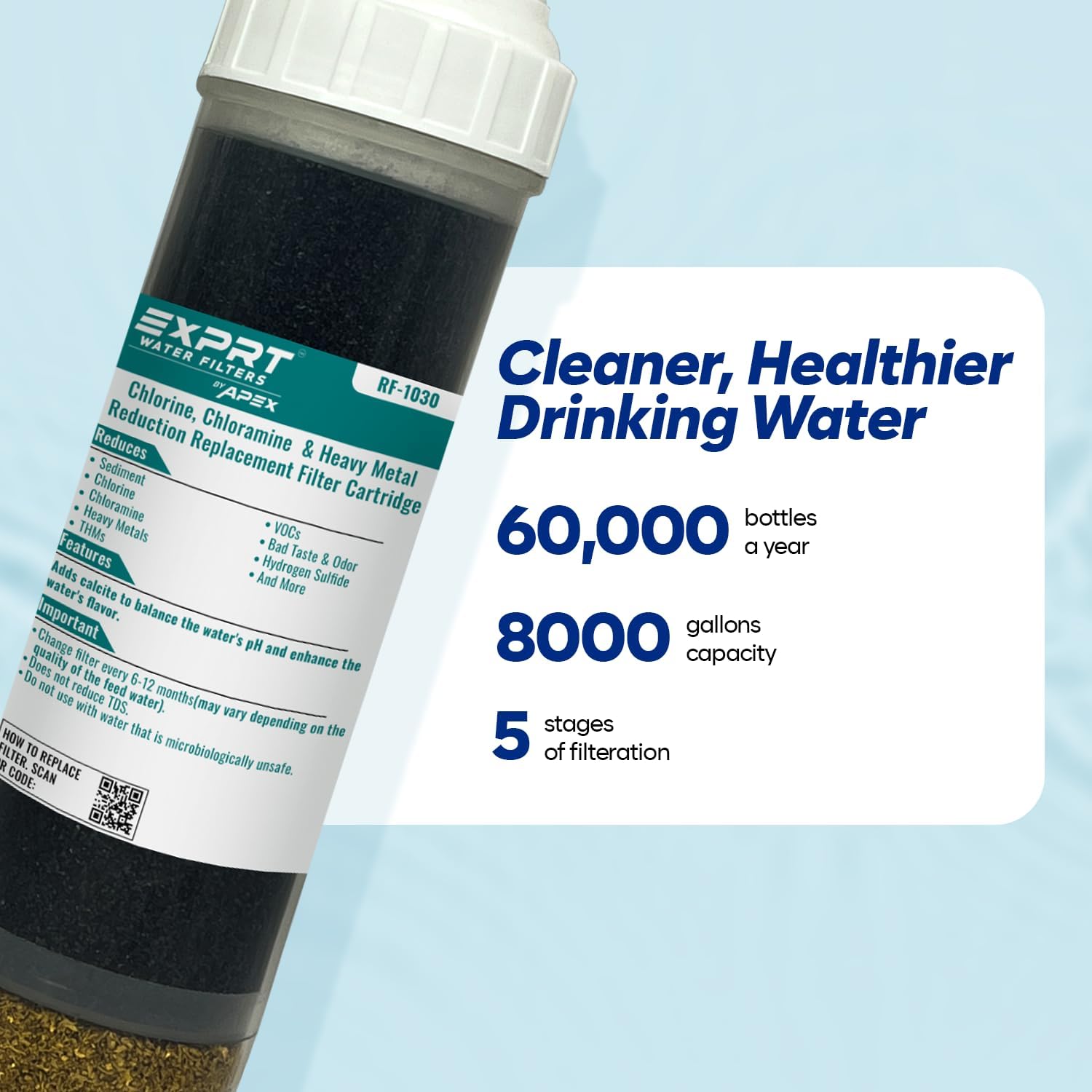 RF-1030 2.5” × 10” Universal Filter Cartridge – KDF-55, Activated Carbon & Calcite Media – Reduces Chlorine, Chemicals, Heavy Metals, Bad Taste & Odor and Improves Taste