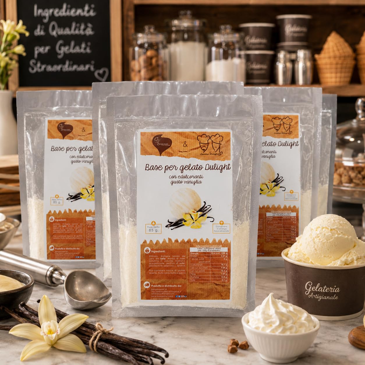 BONGIOVANNI Bontà Naturali Glace Dulight Gelato – Mélange en Poudre avec Édulcorants 85 g