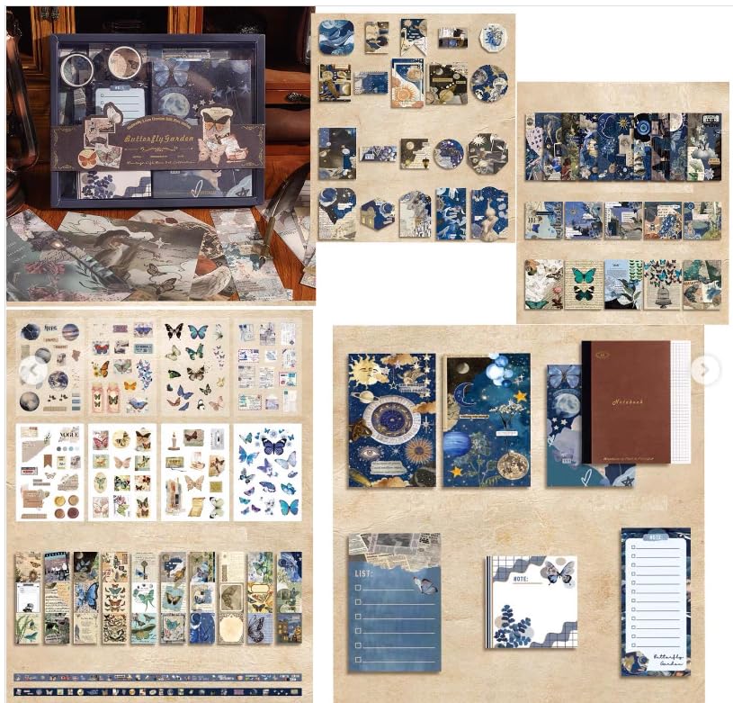 Image of Invite Scrapbook Supplies Kit, Junk Journal Kit with Journaling Supplies, Scrapbook Paper, A6 Grid Notebook, Washi Stickers, Washi Tape, Scrapbook Kit Craft DIY Gift Set (Butterfly Garden)