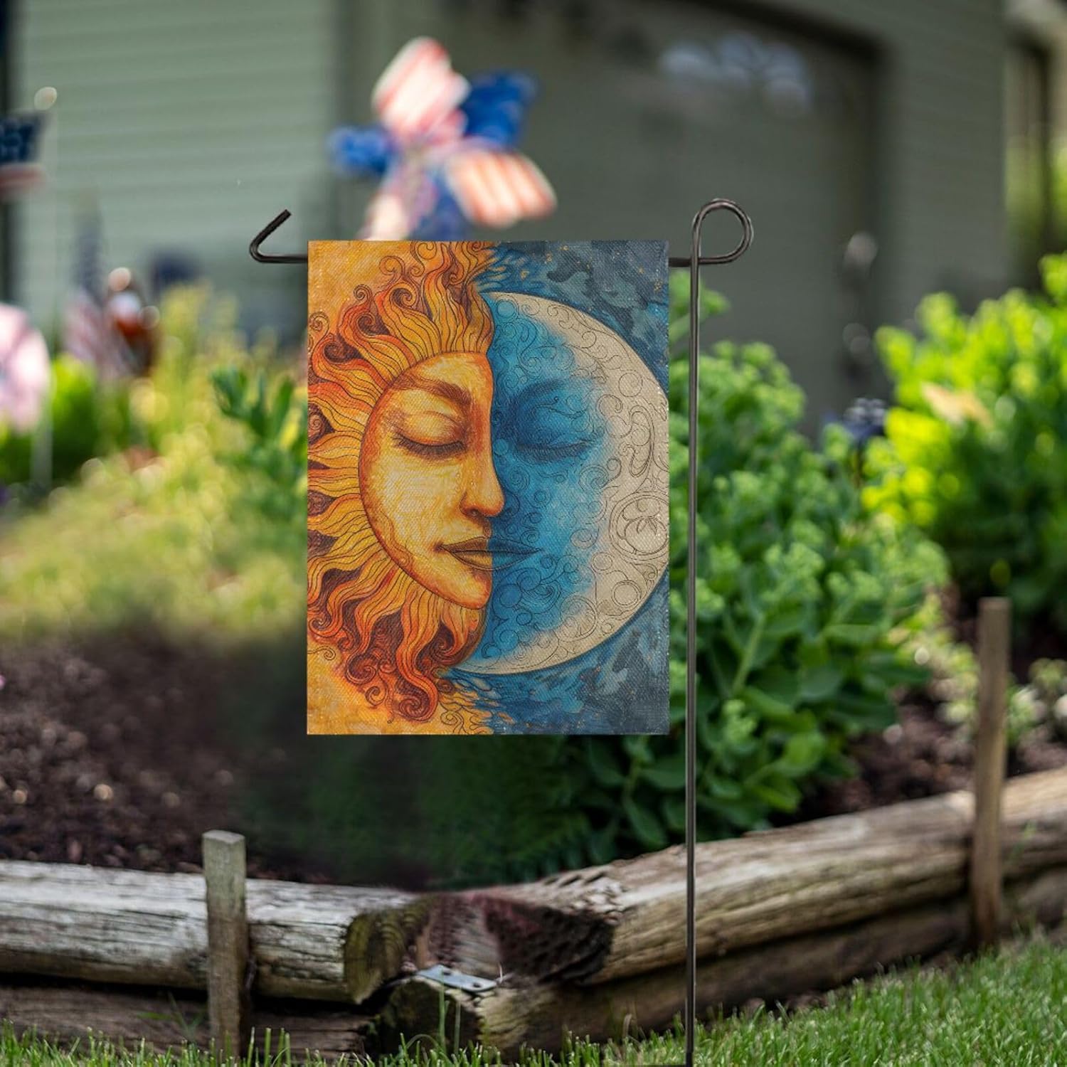 Sun Moon Womans Face Burlap Garden Flag, Double Sided Garden Flag Banner, House Yard Flags, Holiday Seasonal Outdoor Decorative Flag 28x40
