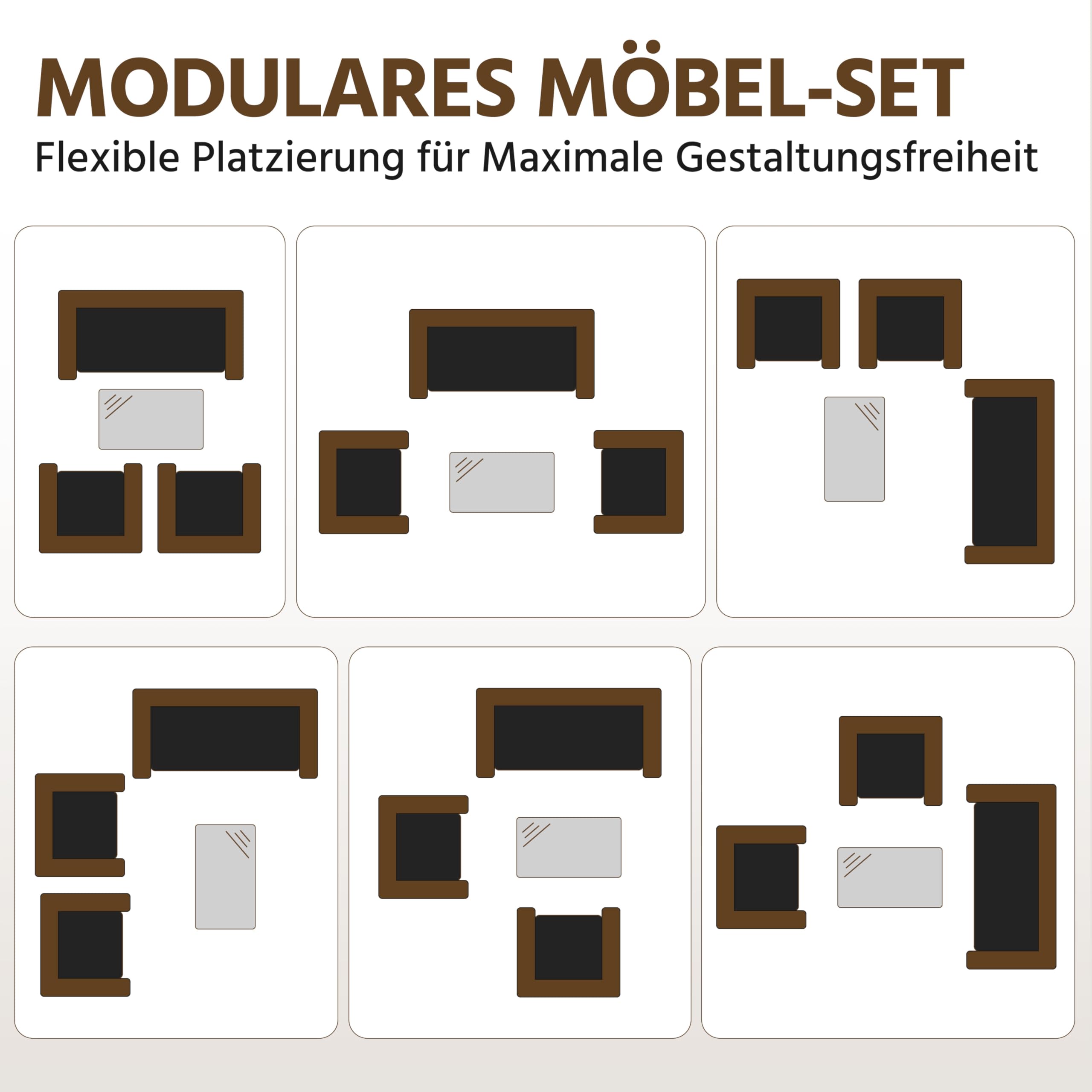 Yaheetech 4-er Gartenmöbel Set Balkonmöbel Set aus Polyrattan Terassenmöbel Außen mit 2er Sofa, 2 Stühle, Tisch & Sitzkissen für Terrasse/Balkon/Garten, Schwarz & Grau
