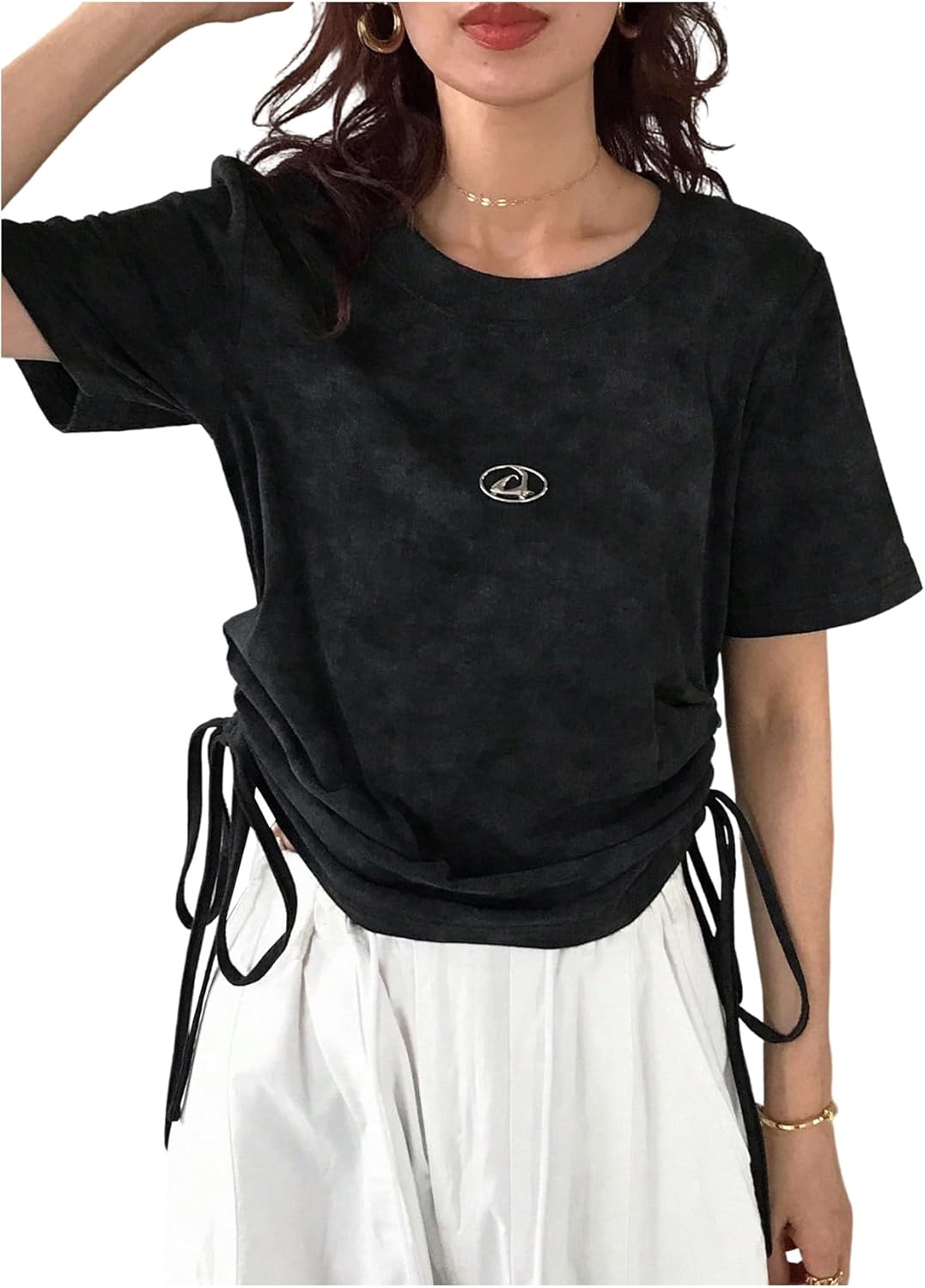 SweatyRocks Women's Tie Dye Short Sleeve Cropped Tops Ruched Drawstring Basics Tee T Shirts - Image 5