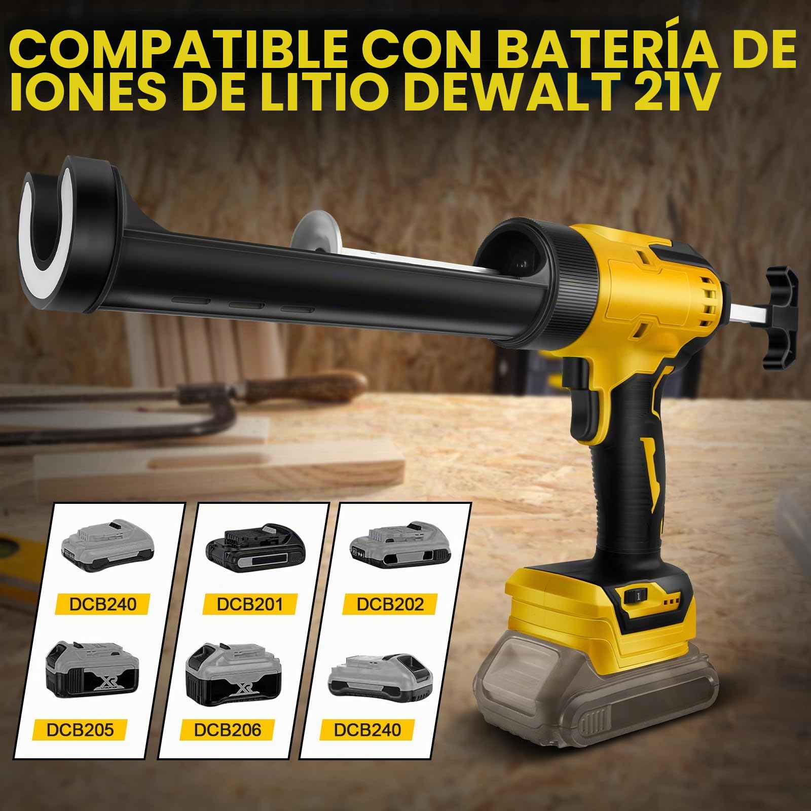 Pistola de Calafateo Inalámbrica con LED para Dewalt 21V (sin batería) | Pistola Selladora Eléctrica, 6 Velocidades, Pantalla Digital, para Cartucho de 10 oz/300 ml, para Sellar