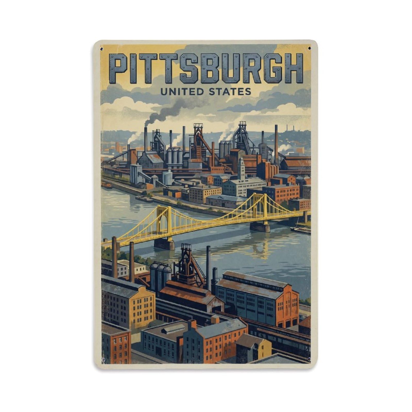 Travel USA Pittsburgh Retro Metal Tin Sign