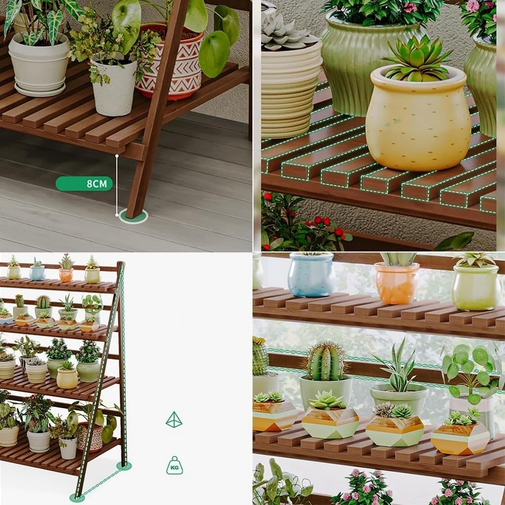 Support échelle en bambou pour plantes - 4 niveaux - Pliable - Pour intérieur et extérieur - Pour la maison, la terrasse, la pelouse, le jardin, le balcon - Marron