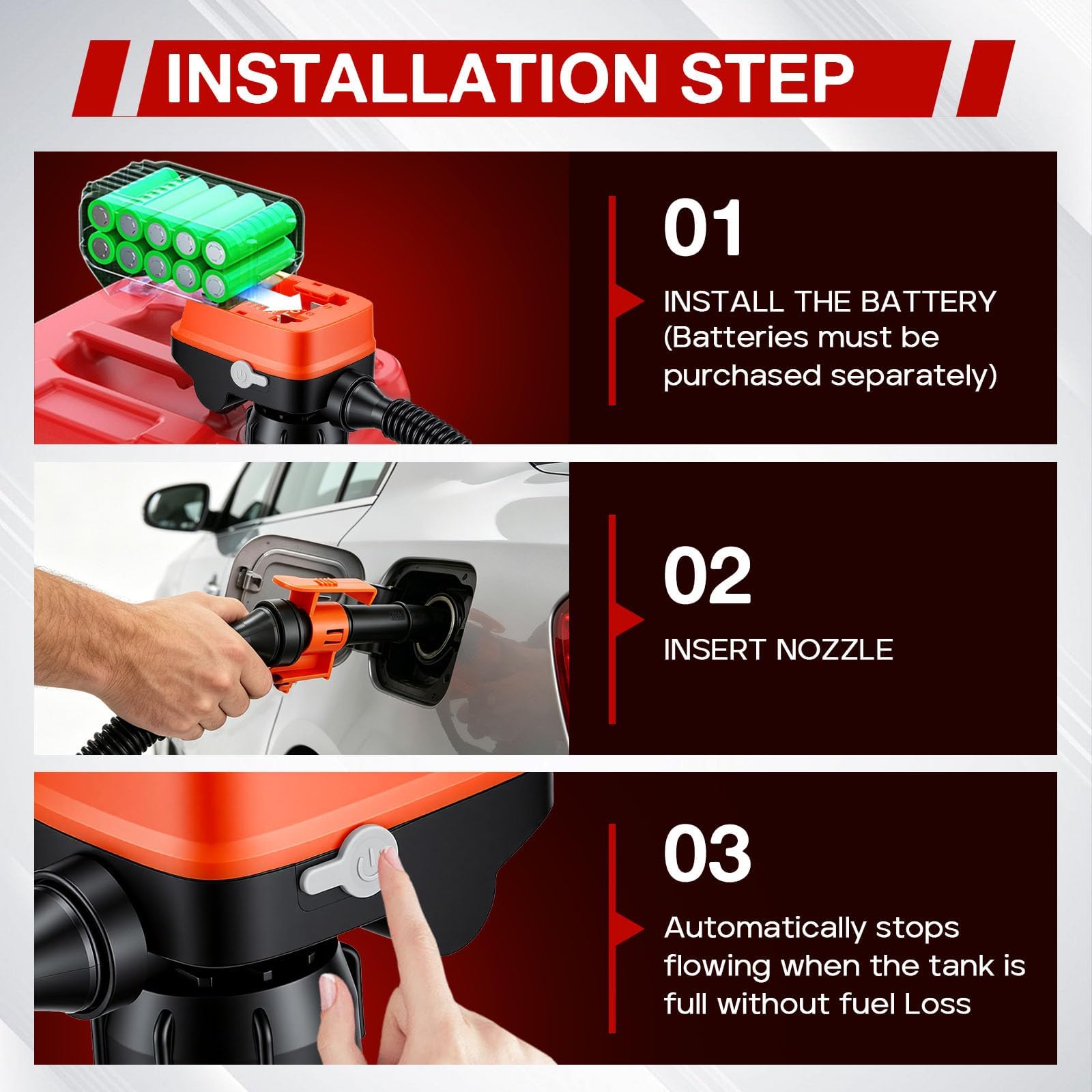 Bomba Combustible Eléctrica con Parada Auto 12L/min, Bomba Eléctrica de Transferencia de Combustible para Gasolina, Diésel y Aceite, Bomba Gasolina Bomba Gasoil para Coche Generador, con 3 Adaptadores