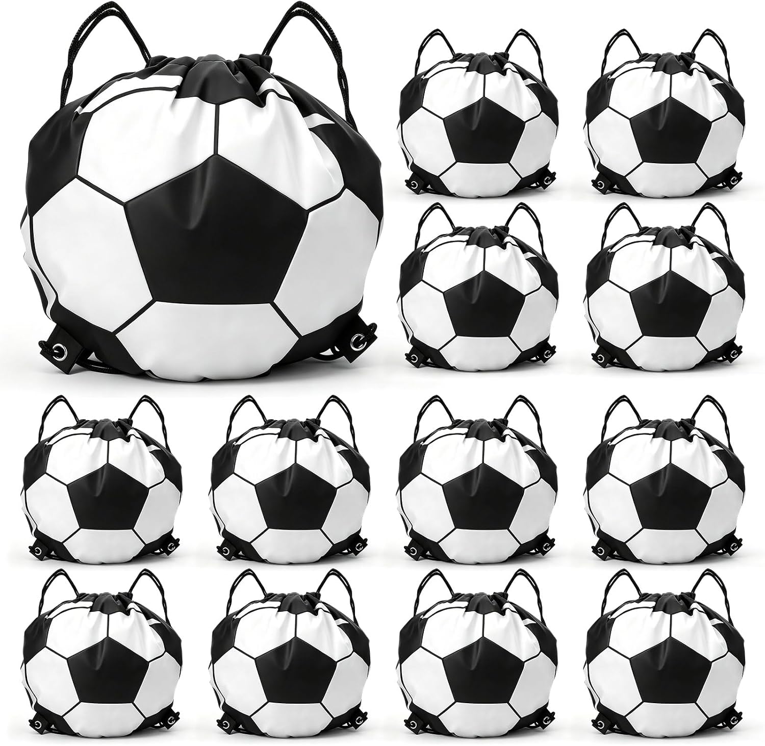 12 Pcs Soccer Drawstring Bags, Soccer Goodie Bags Sports Ball Snack Treat Drawstring Backpack for Sports Team Gifts Birthday Party Favors(16.53 x 13.38 In)
