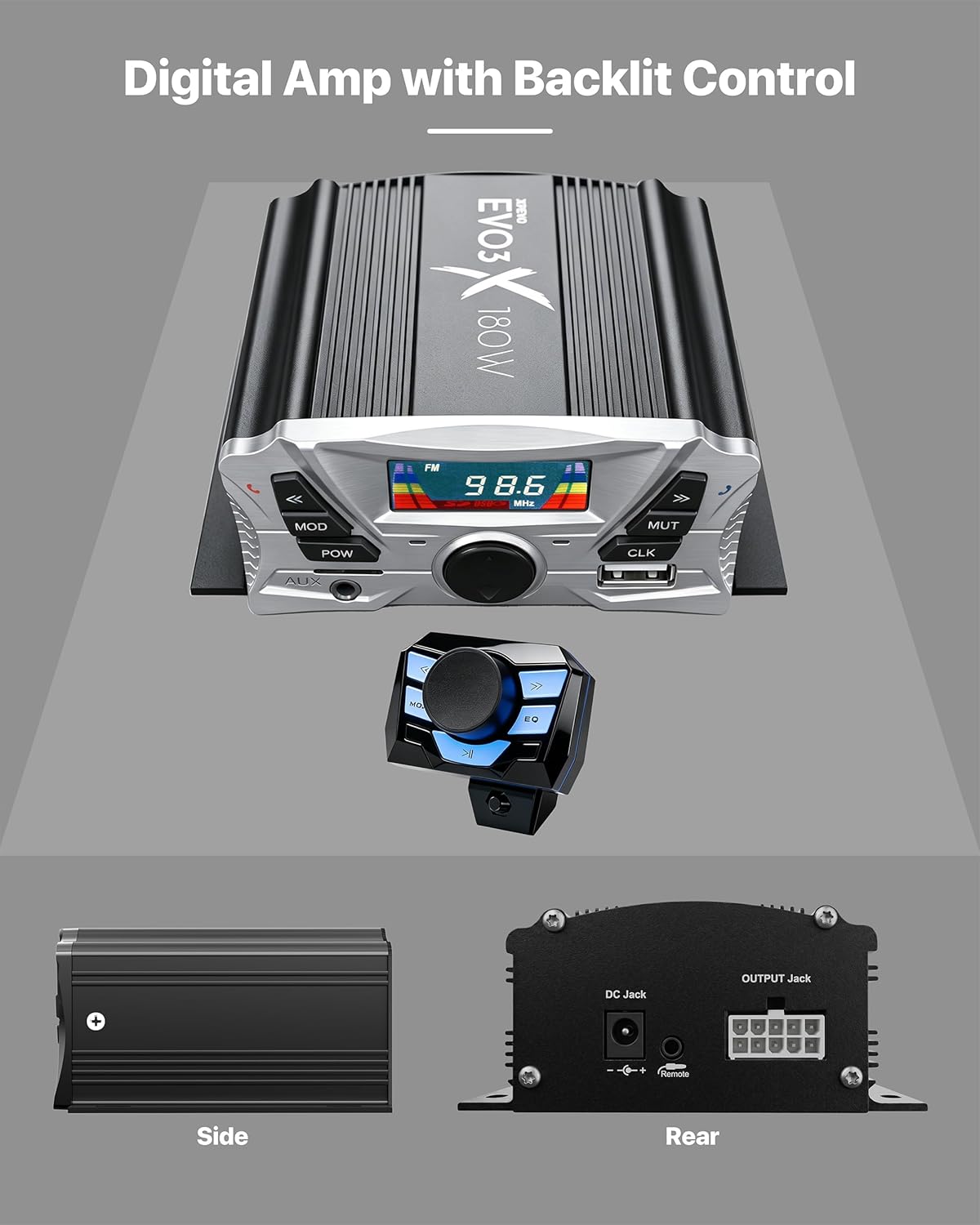 Motorcycle Weatherproof Bluetooth Speakers, Built-in Amplifier Motorcycle Handlebar Speakers, w/FM Radio, USB, Micro SD, AUX, Compatible with Harley ATV Scooter 4-Wheeler Golf Cart Jet Ski