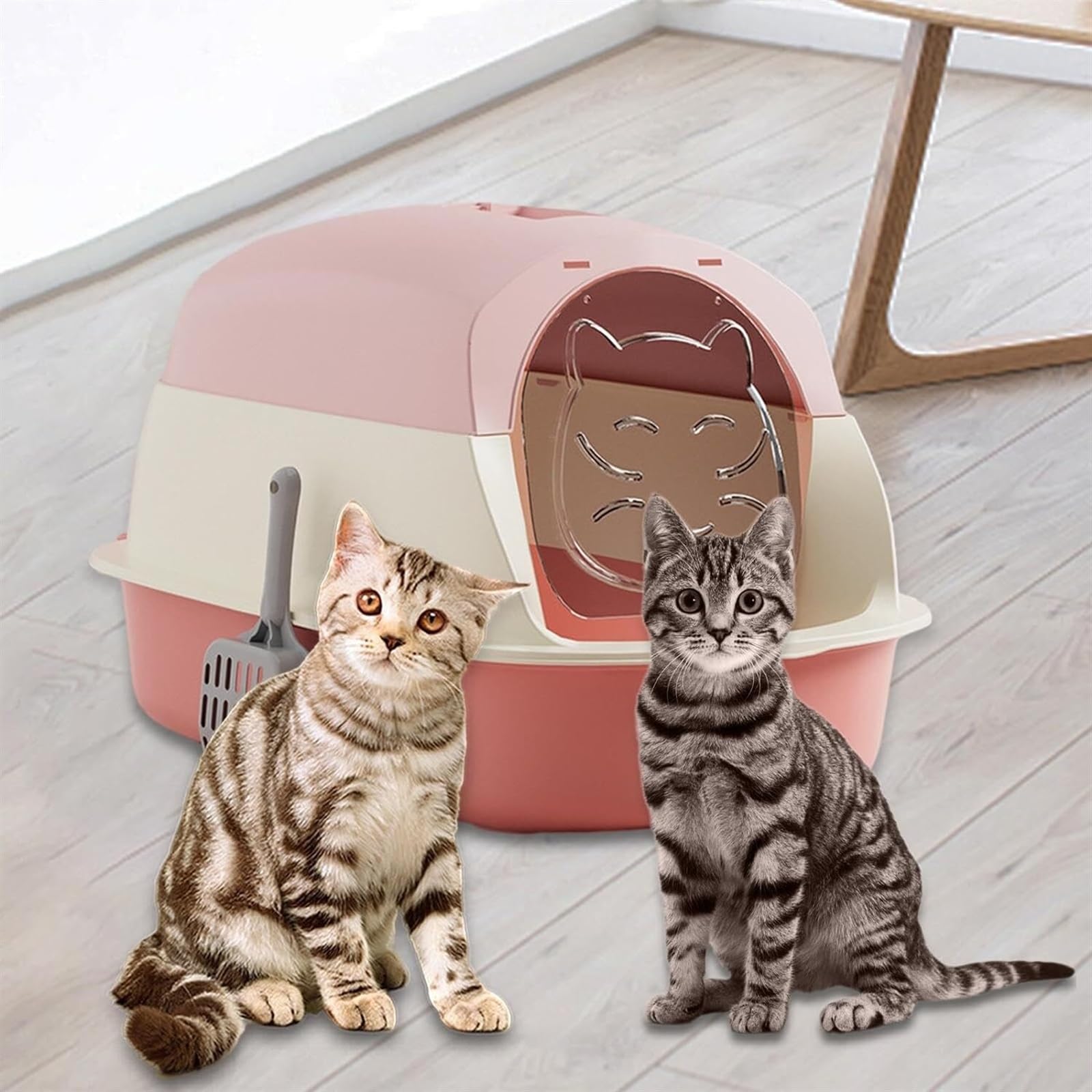 Kuweta dla Kota Solidna Kuweta Dla Kota Z Pokrywką, Zakryte Kuwety Wysokimi Bokami, Duża, Łatwe Czyszczenie Nieprzywierająca(Pink)