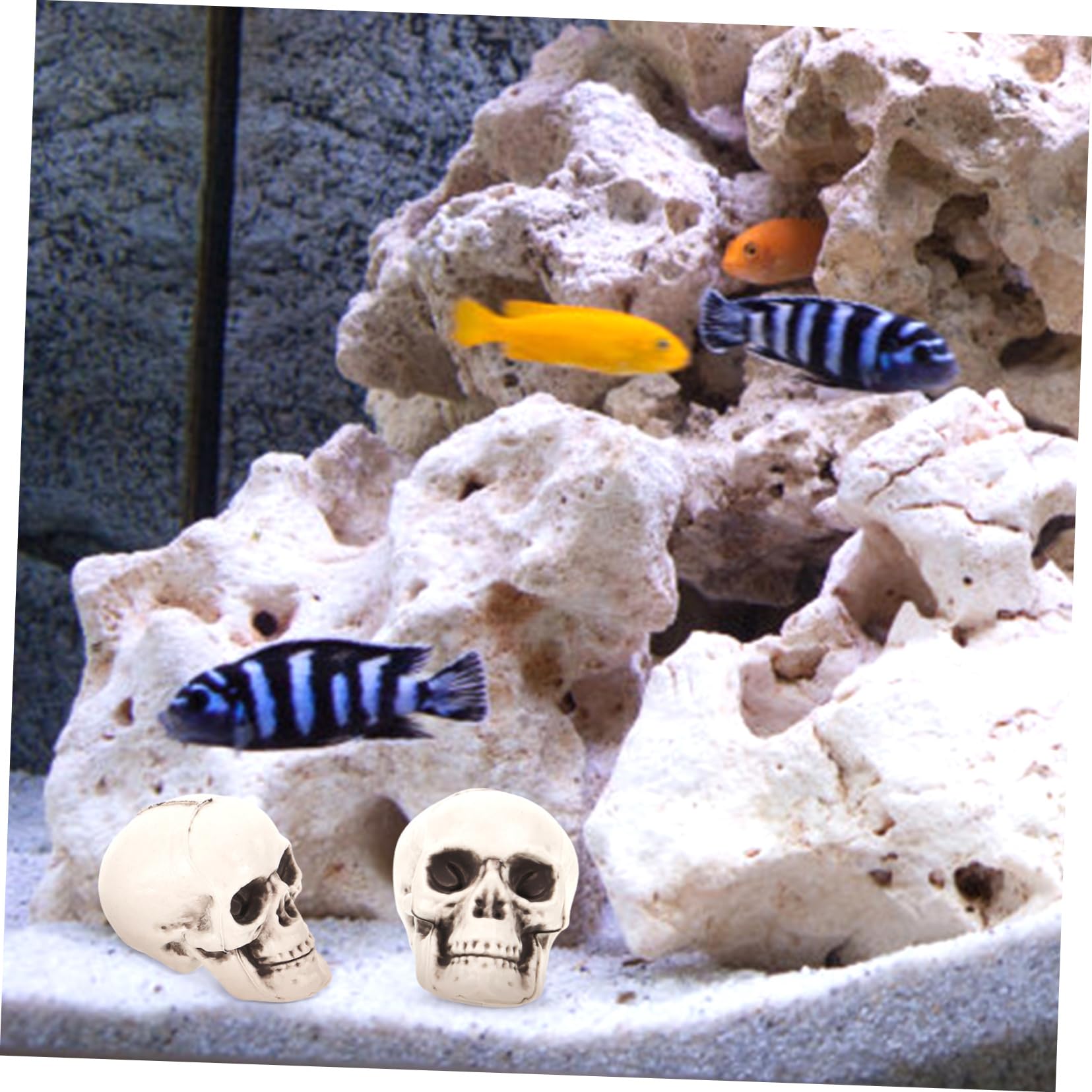 POPETPOP 4 Set Ornamento per Acquario con Teschio in Resina Acquatico Decorazione Nascondiglio di Gamberetti Teschio Grotta dei Pesci A Forma di Teschio Imbarcazioni da Acquario 13 Pezzi*4